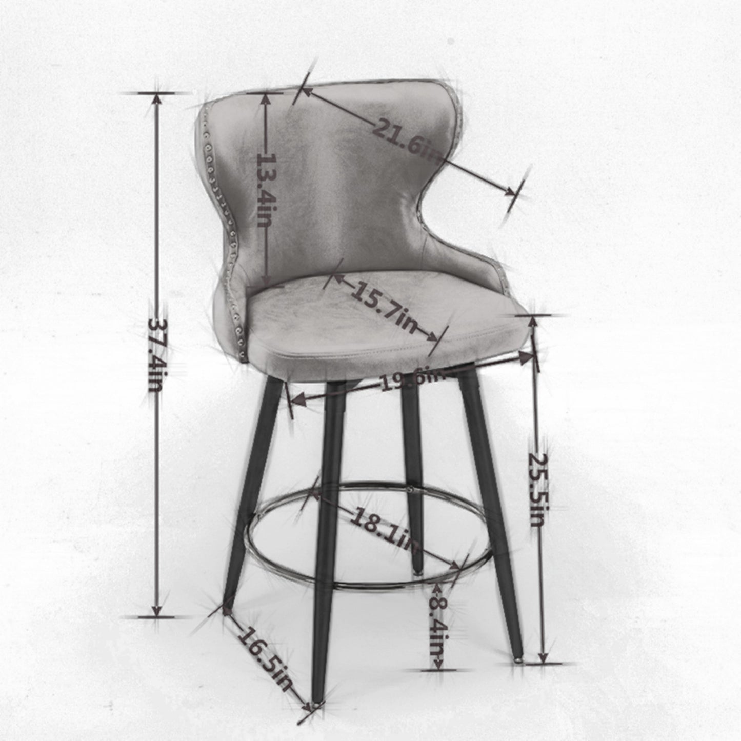 2pcs Gold Accent Bar Stools Tufted Fabric Upholstery with Nailhead Lining and Metal Legs in Orange_14