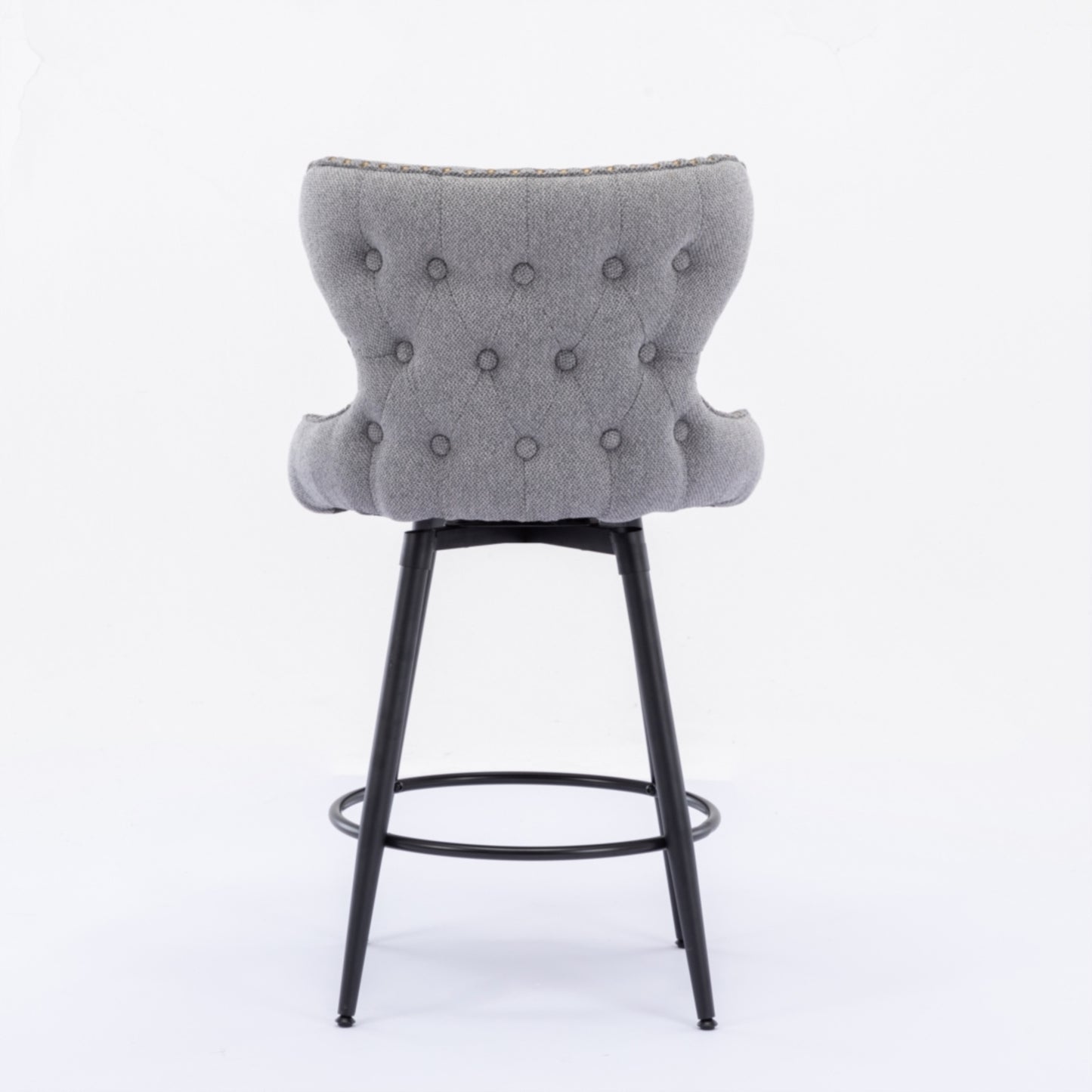 2pcs Gold Accent Bar Stools Tufted Fabric Upholstery with Nailhead and Black Legs- Gray_13