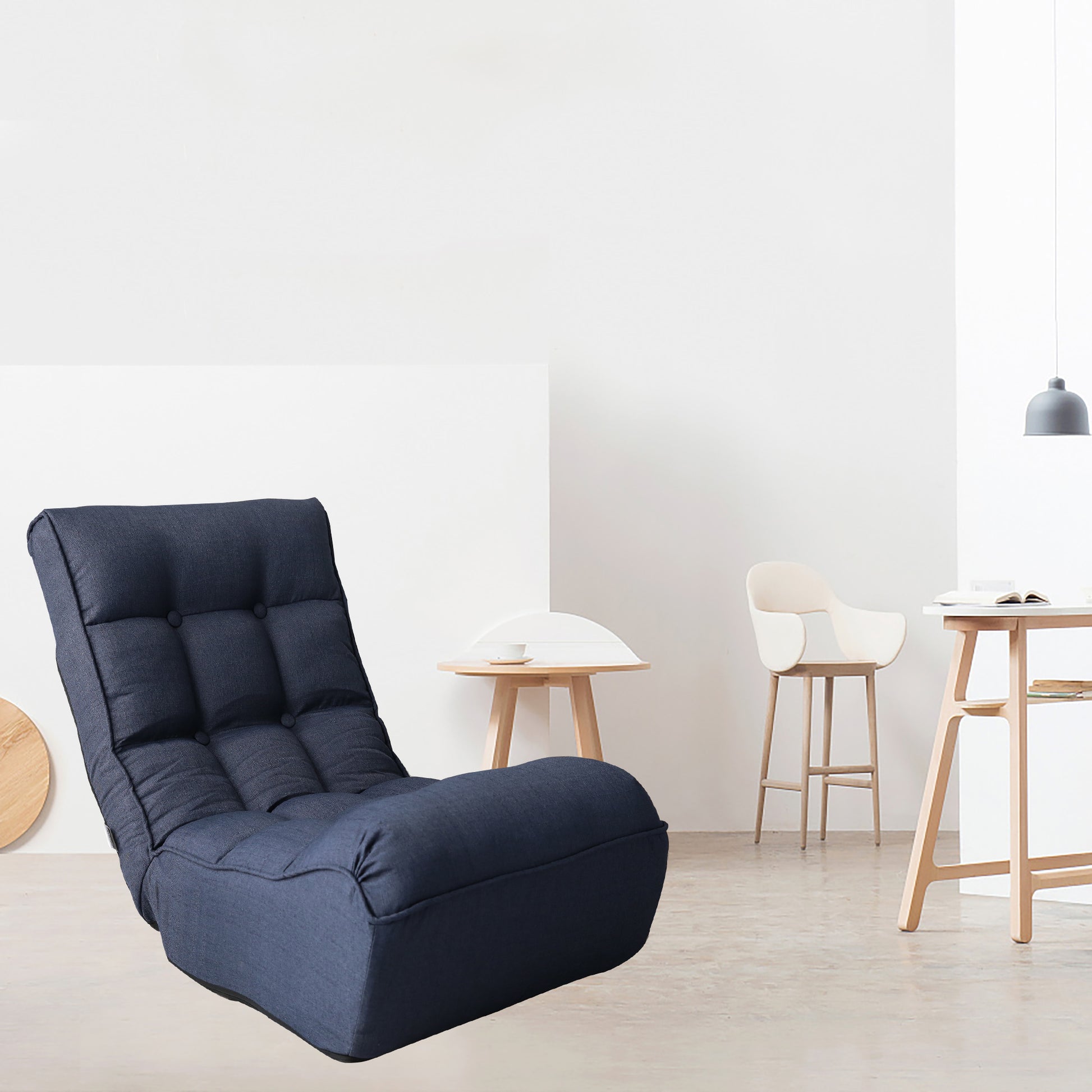 Single Seater Japanese Style Thick Cushioned Lazy Tatami Recliner Sofa- Navy_2