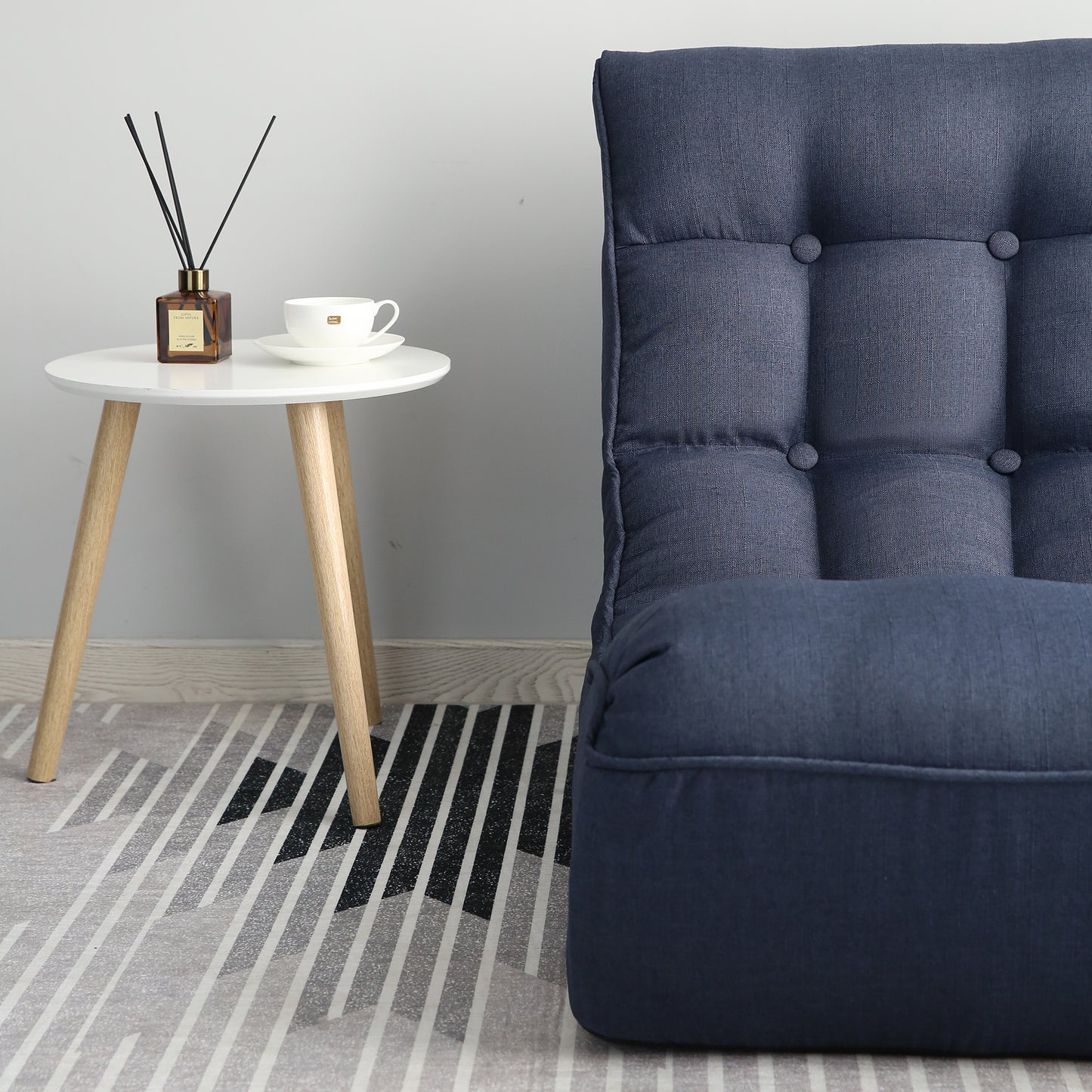 Single Seater Japanese Style Thick Cushioned Lazy Tatami Recliner Sofa- Navy_20