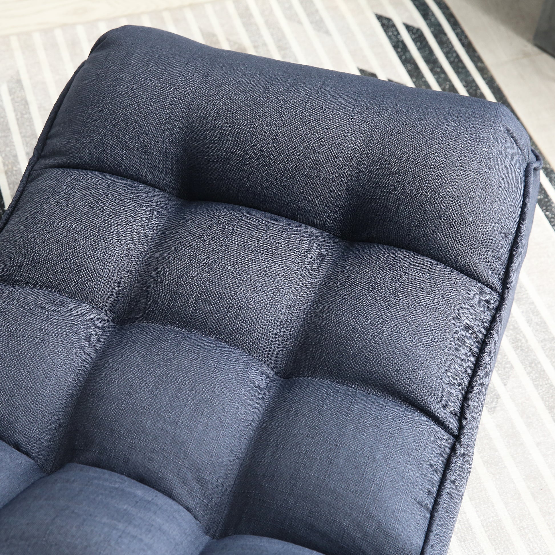 Single Seater Japanese Style Thick Cushioned Lazy Tatami Recliner Sofa- Navy_15