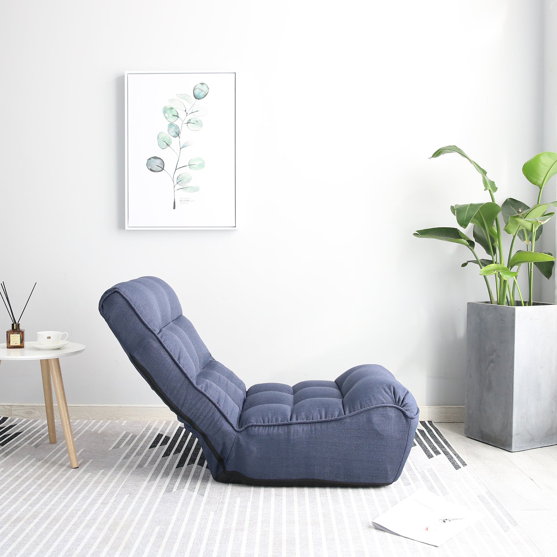 Single Seater Japanese Style Thick Cushioned Lazy Tatami Recliner Sofa- Navy_7