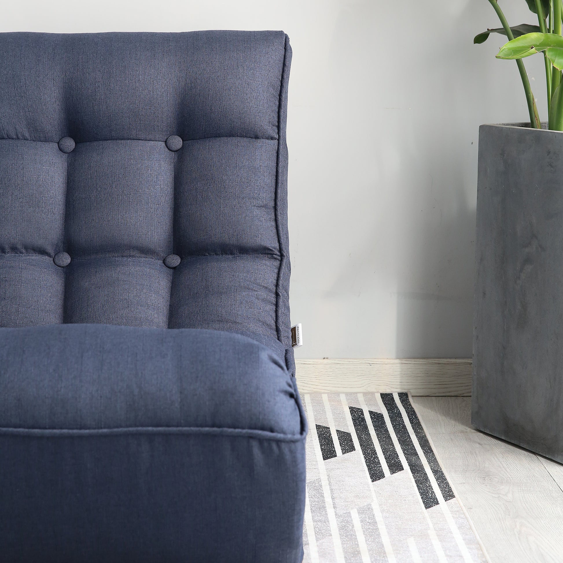 Single Seater Japanese Style Thick Cushioned Lazy Tatami Recliner Sofa- Navy_3