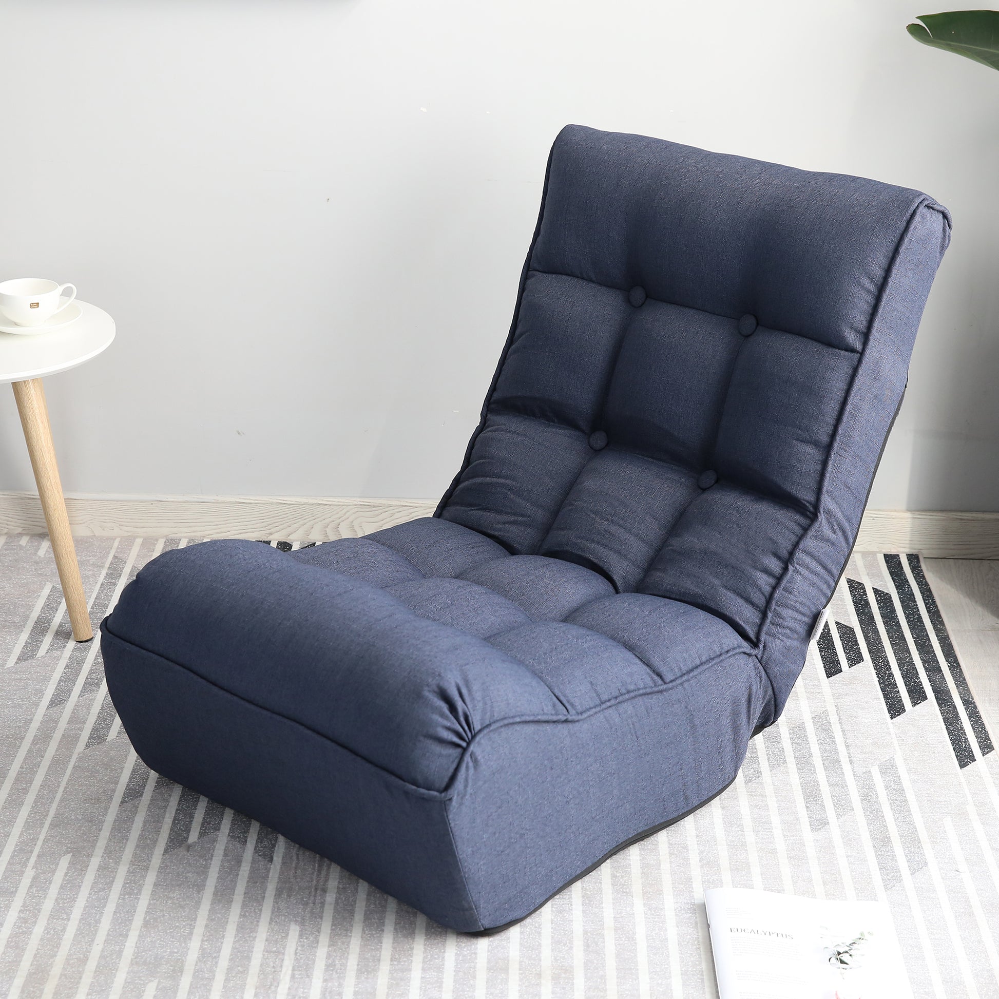 Single Seater Japanese Style Thick Cushioned Lazy Tatami Recliner Sofa- Navy_25