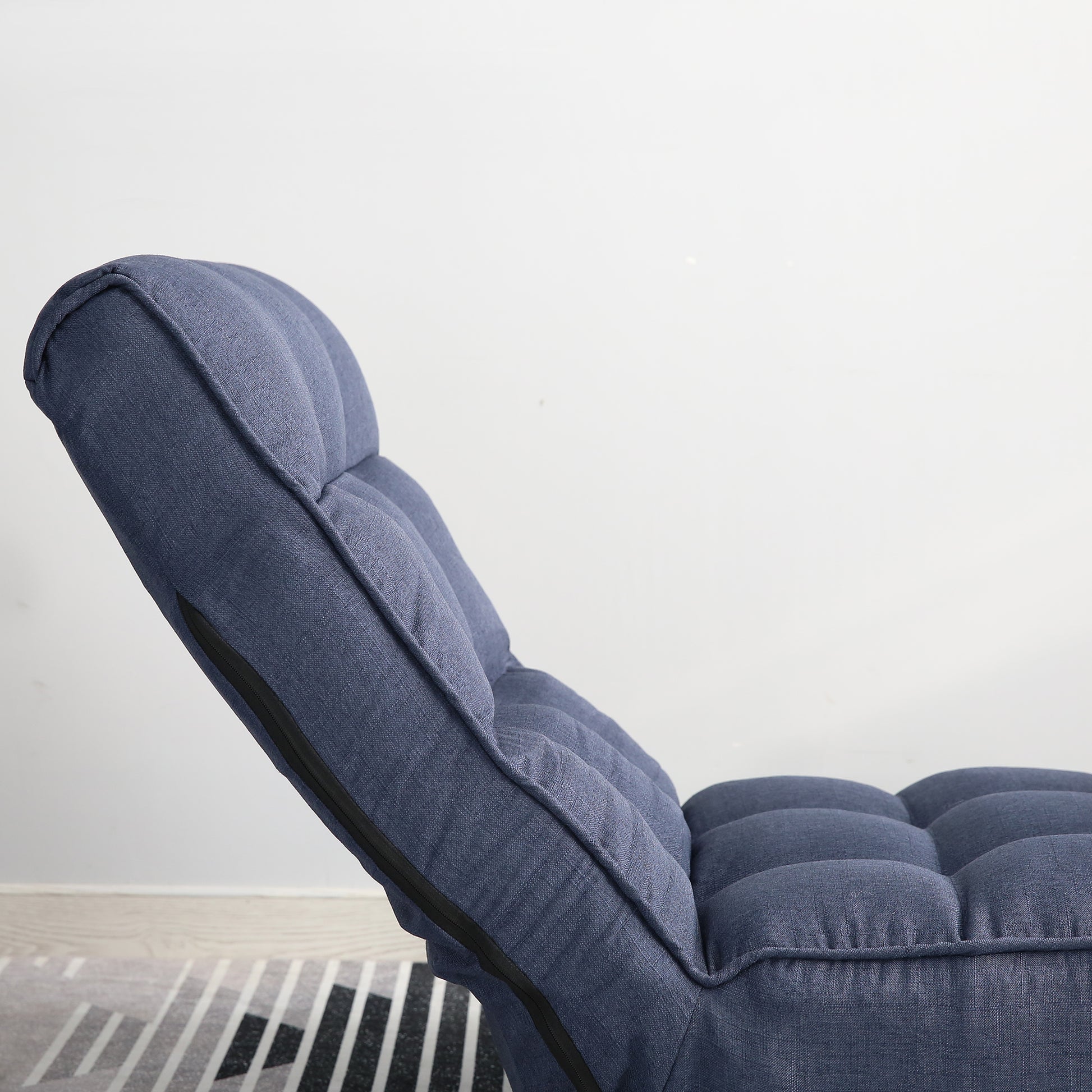 Single Seater Japanese Style Thick Cushioned Lazy Tatami Recliner Sofa- Navy_21