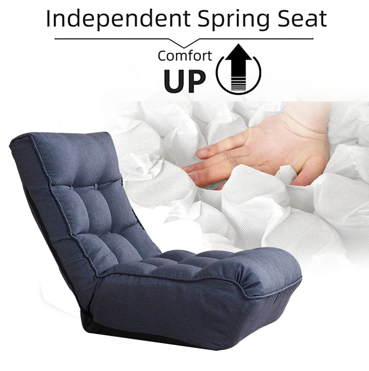 Single Seater Japanese Style Thick Cushioned Lazy Tatami Recliner Sofa- Navy_17
