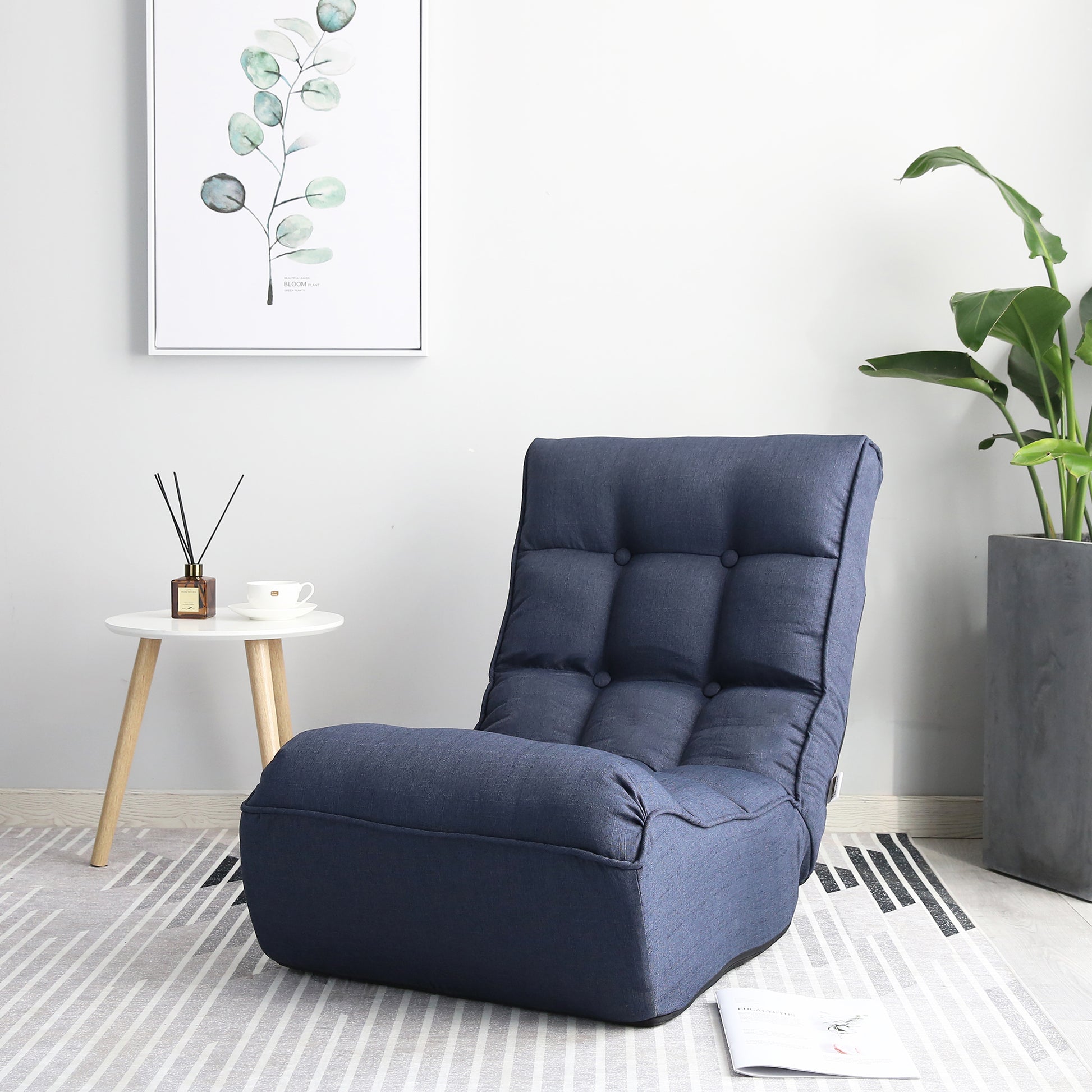 Single Seater Japanese Style Thick Cushioned Lazy Tatami Recliner Sofa- Navy_8