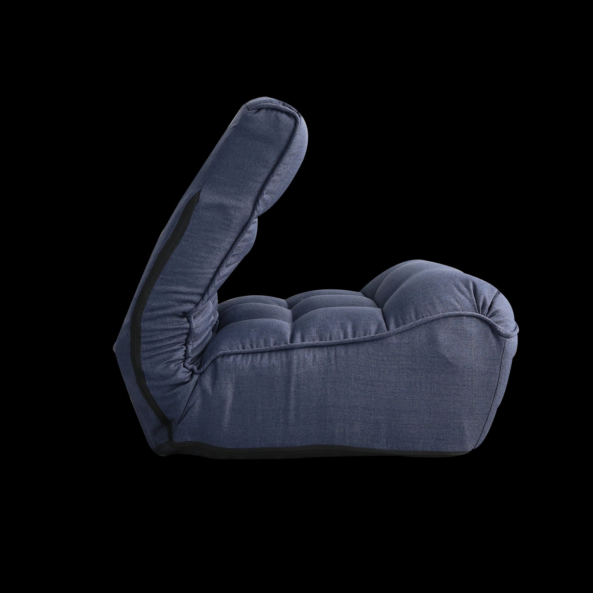 Single Seater Japanese Style Thick Cushioned Lazy Tatami Recliner Sofa- Navy_11