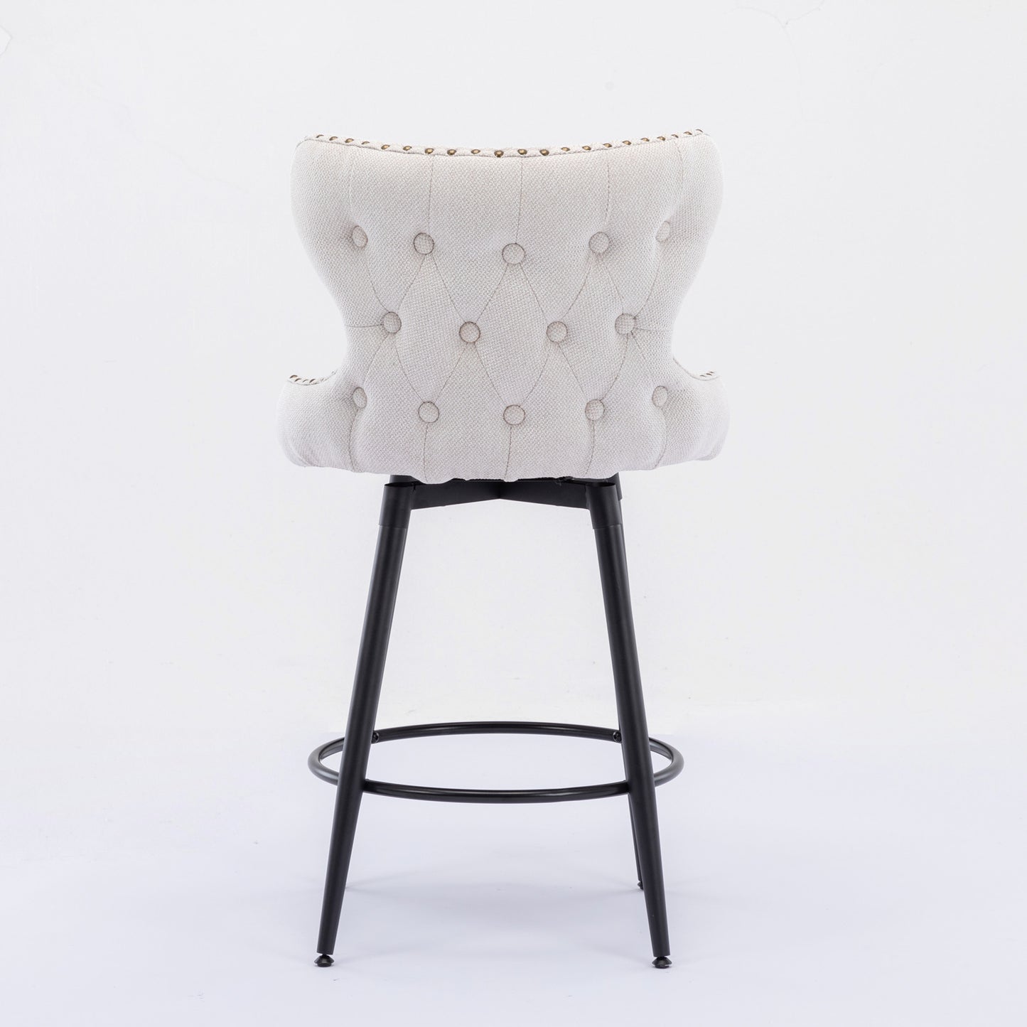 2pcs Gold Accent Bar Stools Tufted Fabric Upholstery with Nailhead and Black Legs- Beige_10