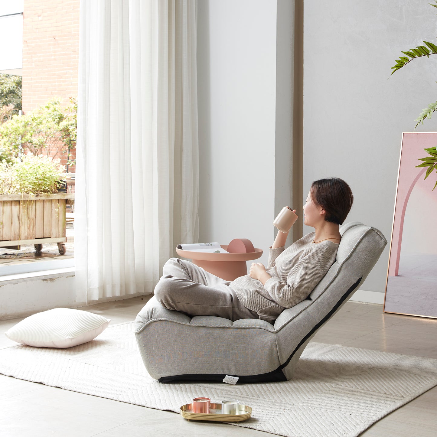 Single Seater Japanese Style Thick Cushioned Lazy Tatami Recliner Sofa- Gray_20