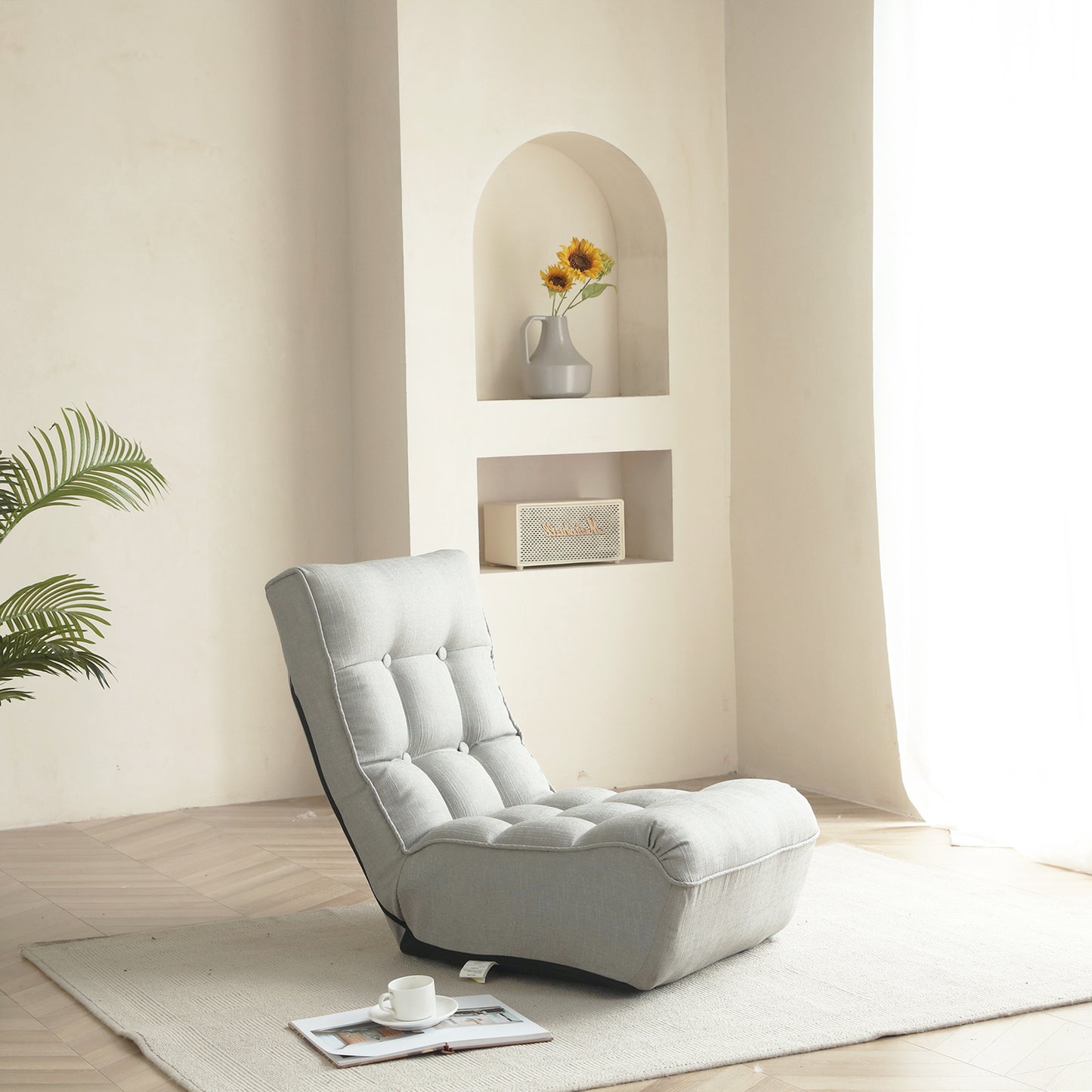 Single Seater Japanese Style Thick Cushioned Lazy Tatami Recliner Sofa- Gray_15