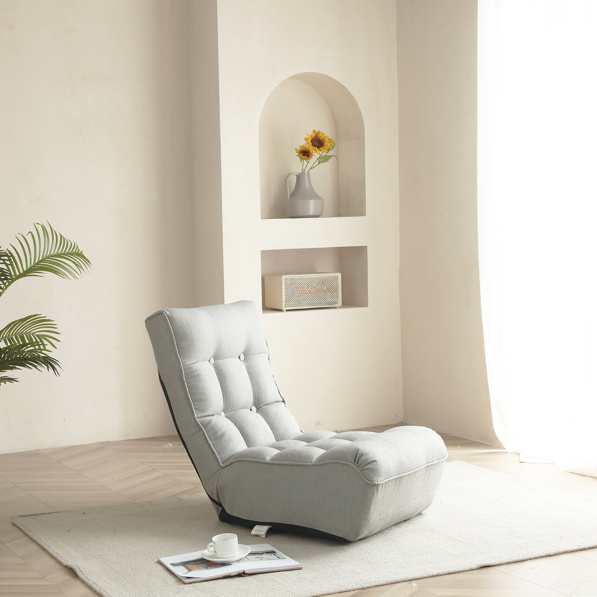 Single Seater Japanese Style Thick Cushioned Lazy Tatami Recliner Sofa- Gray_15