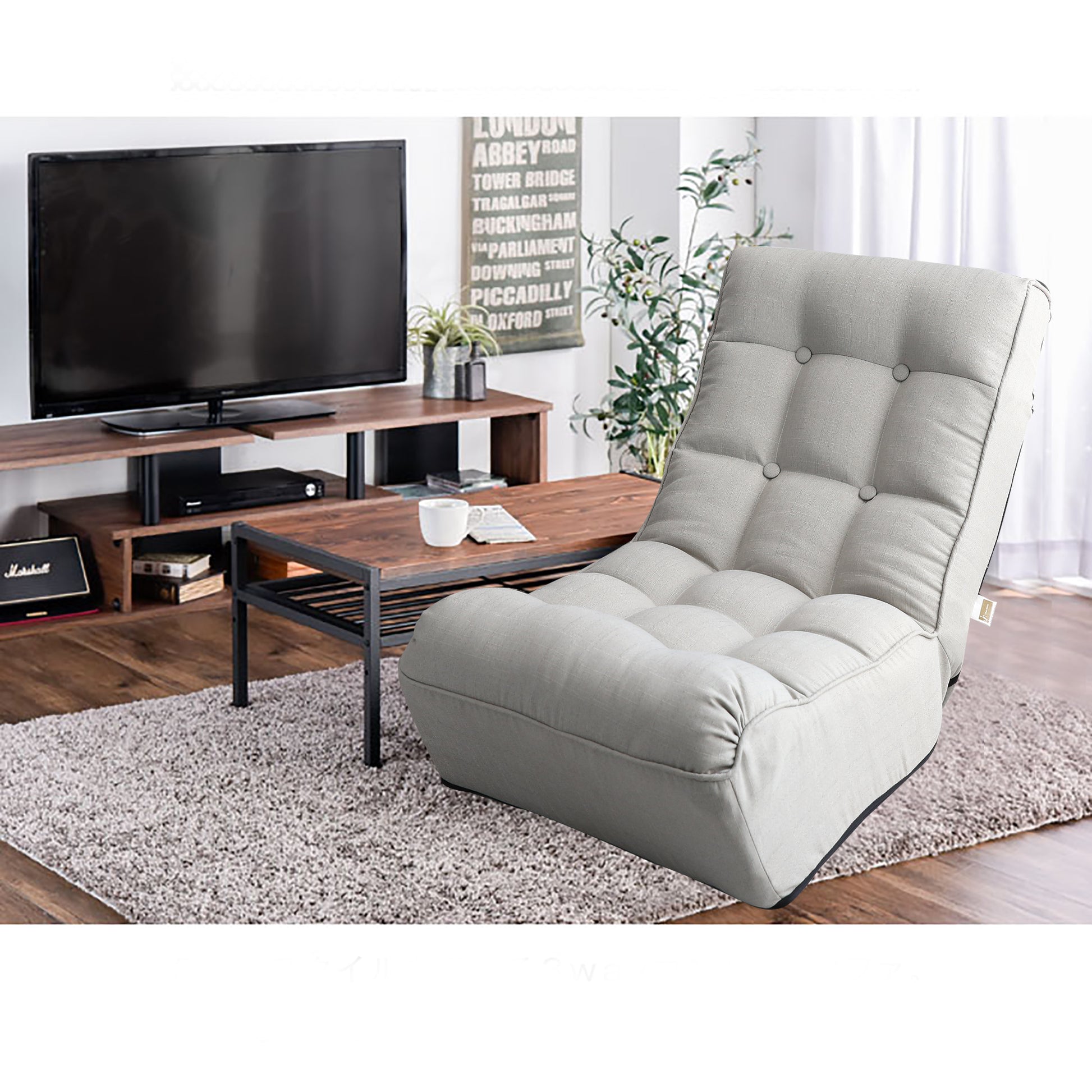 Single Seater Japanese Style Thick Cushioned Lazy Tatami Recliner Sofa- Gray_22
