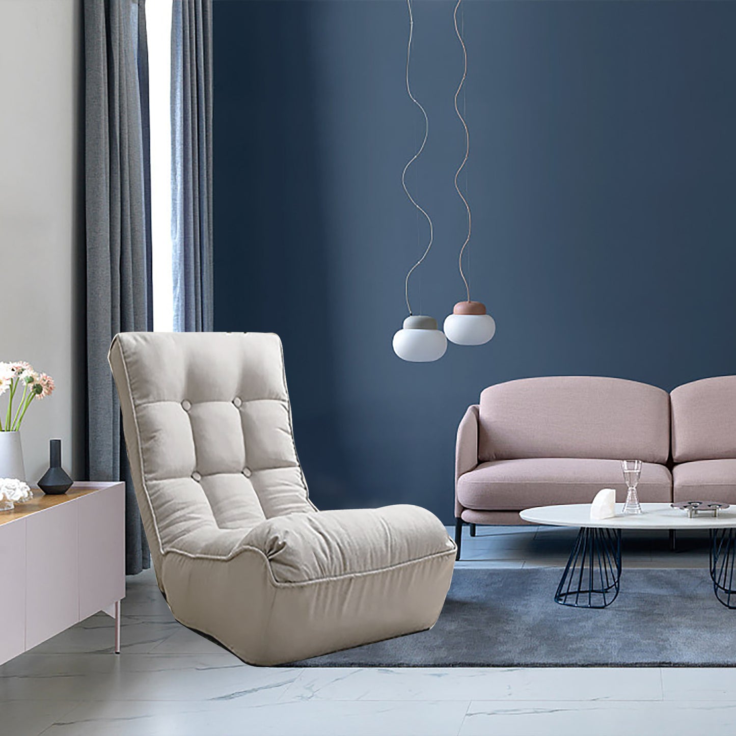 Single Seater Japanese Style Thick Cushioned Lazy Tatami Recliner Sofa- Gray_16