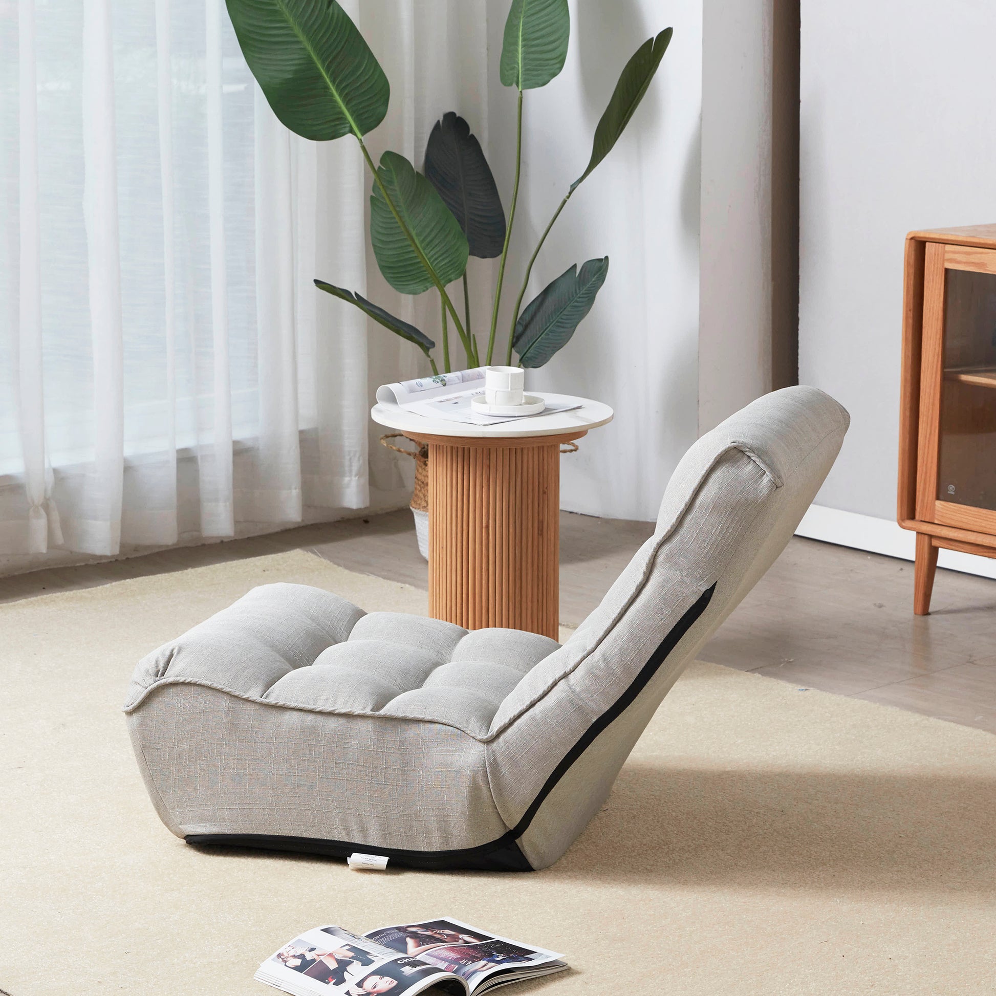 Single Seater Japanese Style Thick Cushioned Lazy Tatami Recliner Sofa- Gray_25
