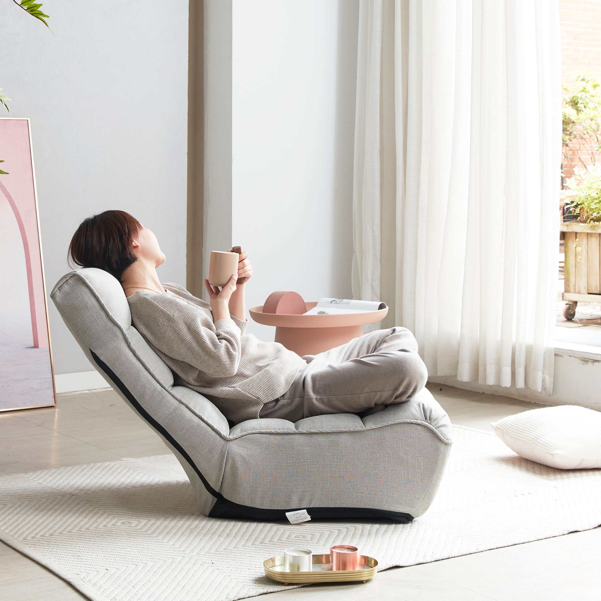 Single Seater Japanese Style Thick Cushioned Lazy Tatami Recliner Sofa- Gray_19