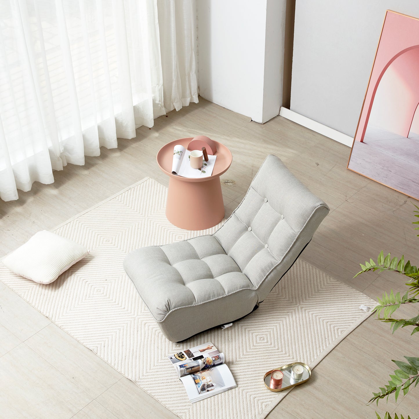Single Seater Japanese Style Thick Cushioned Lazy Tatami Recliner Sofa- Gray_24