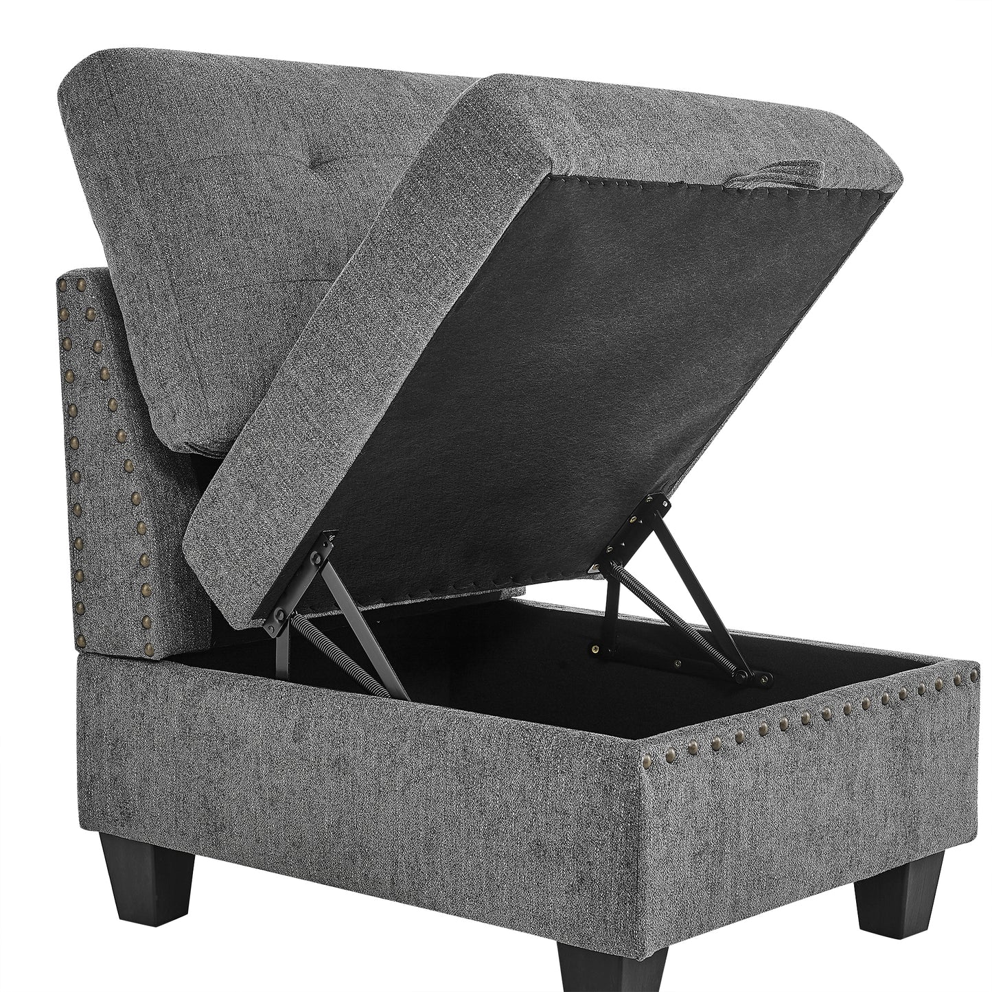 L-Shape Modular Sectional Sofa Couch Reversible Combination Ottoman- Grey_4