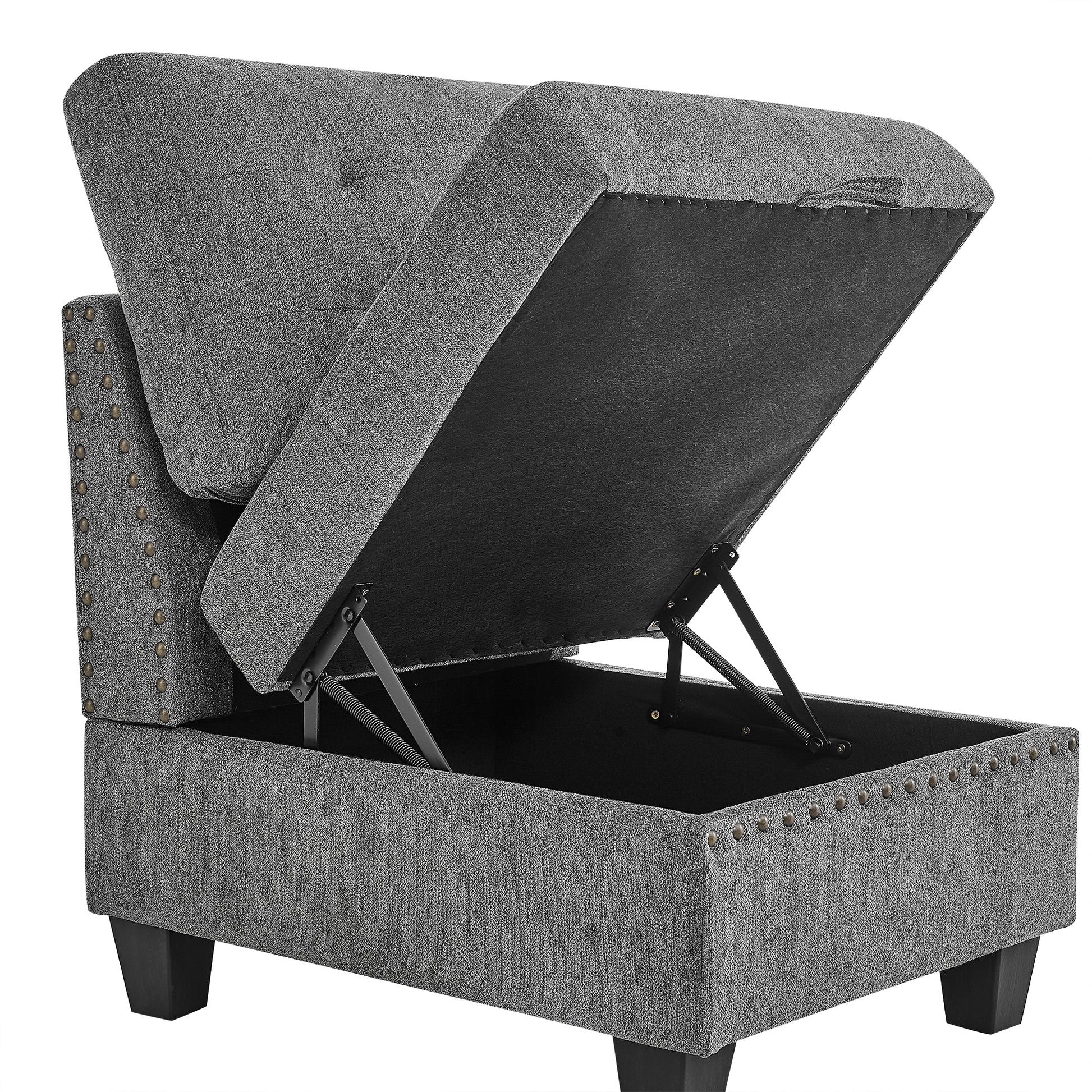 L-Shape Modular Sectional Sofa Couch Reversible Combination Ottoman- Grey_4