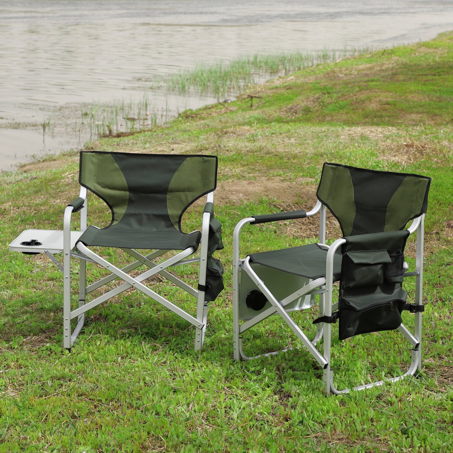 2pcs Padded Folding Outdoor Chair with Pockets Oversized Directors Chair- Green_1