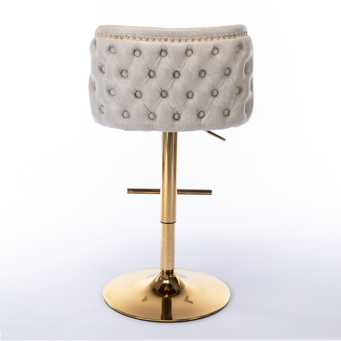 Set of 2 Gold Details Upholstered Whole Back Tufted PU Armless Bar Stools- Beige_6