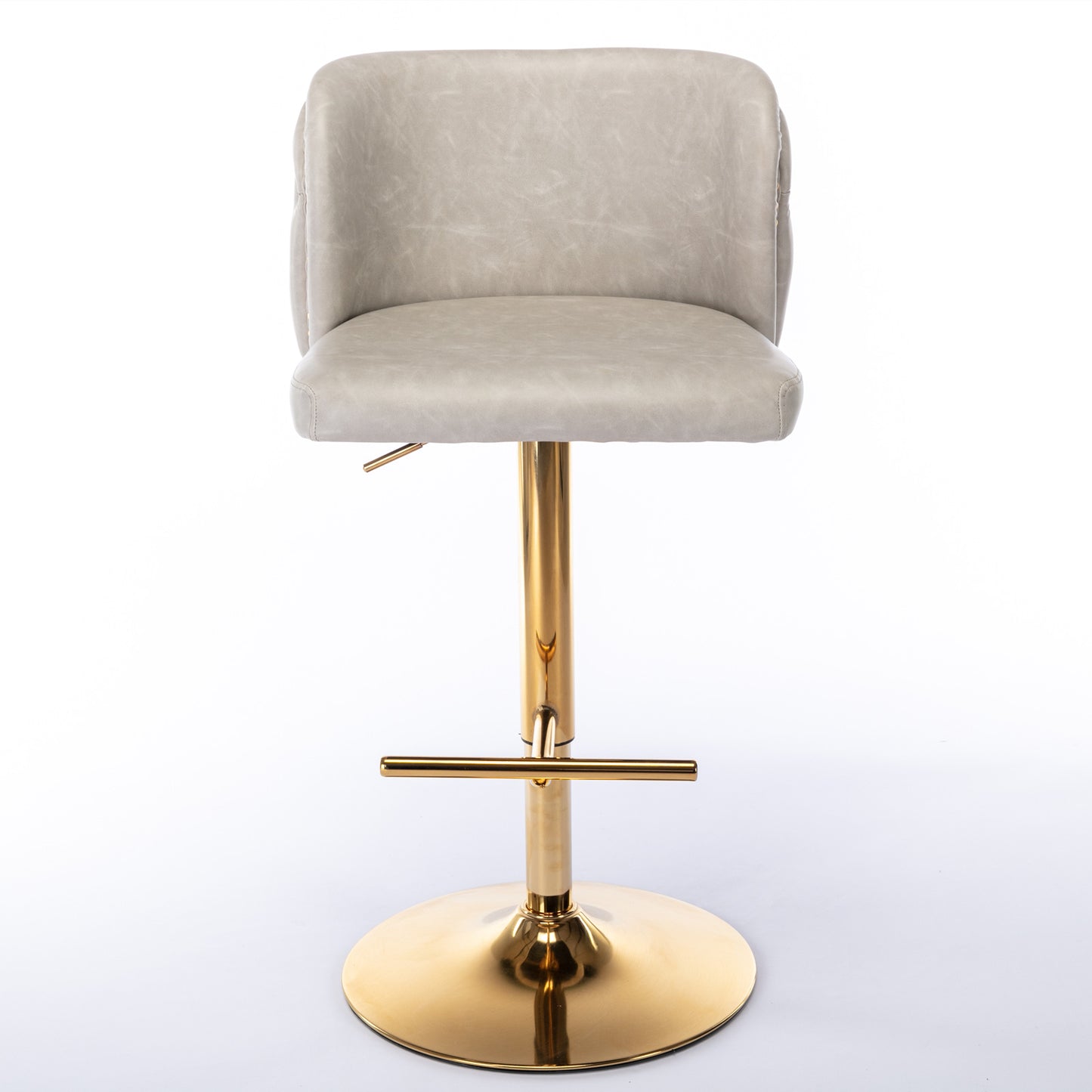 Set of 2 Gold Details Upholstered Whole Back Tufted PU Armless Bar Stools- Beige_2