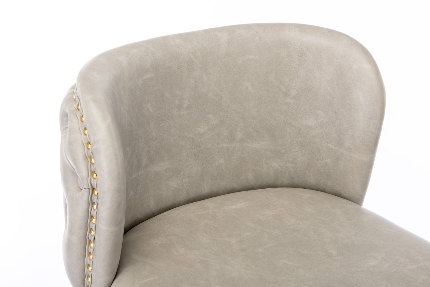 Set of 2 Gold Details Upholstered Whole Back Tufted PU Armless Bar Stools- Beige_8
