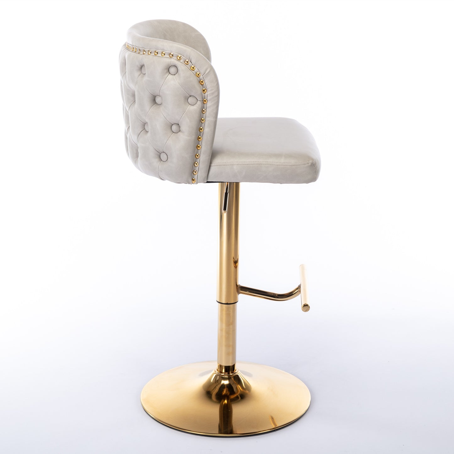 Set of 2 Gold Details Upholstered Whole Back Tufted PU Armless Bar Stools- Beige_4