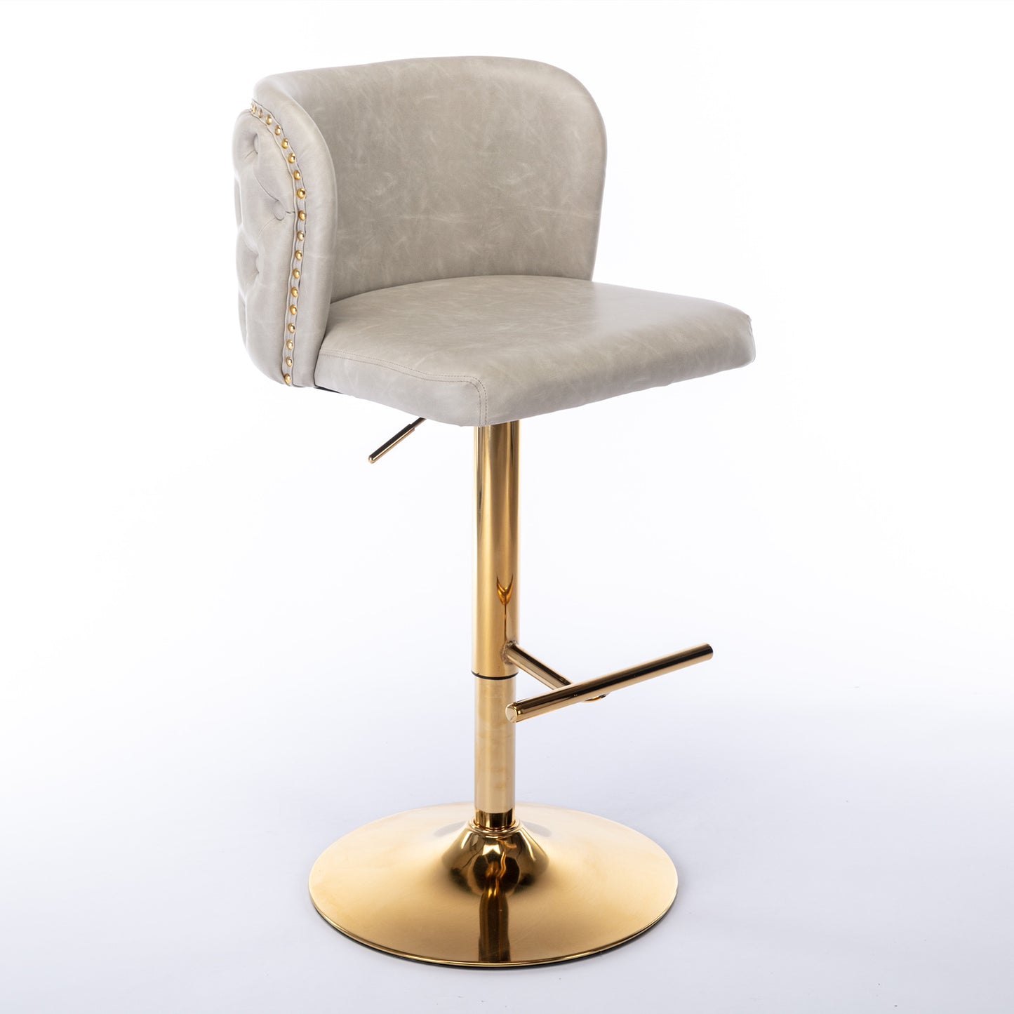 Set of 2 Gold Details Upholstered Whole Back Tufted PU Armless Bar Stools- Beige_3