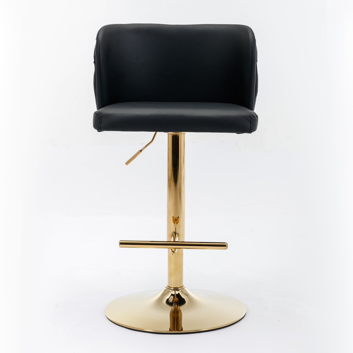 Set of 2 Gold Details Upholstered Whole Back Tufted PU Armless Bar Stools- Black_2