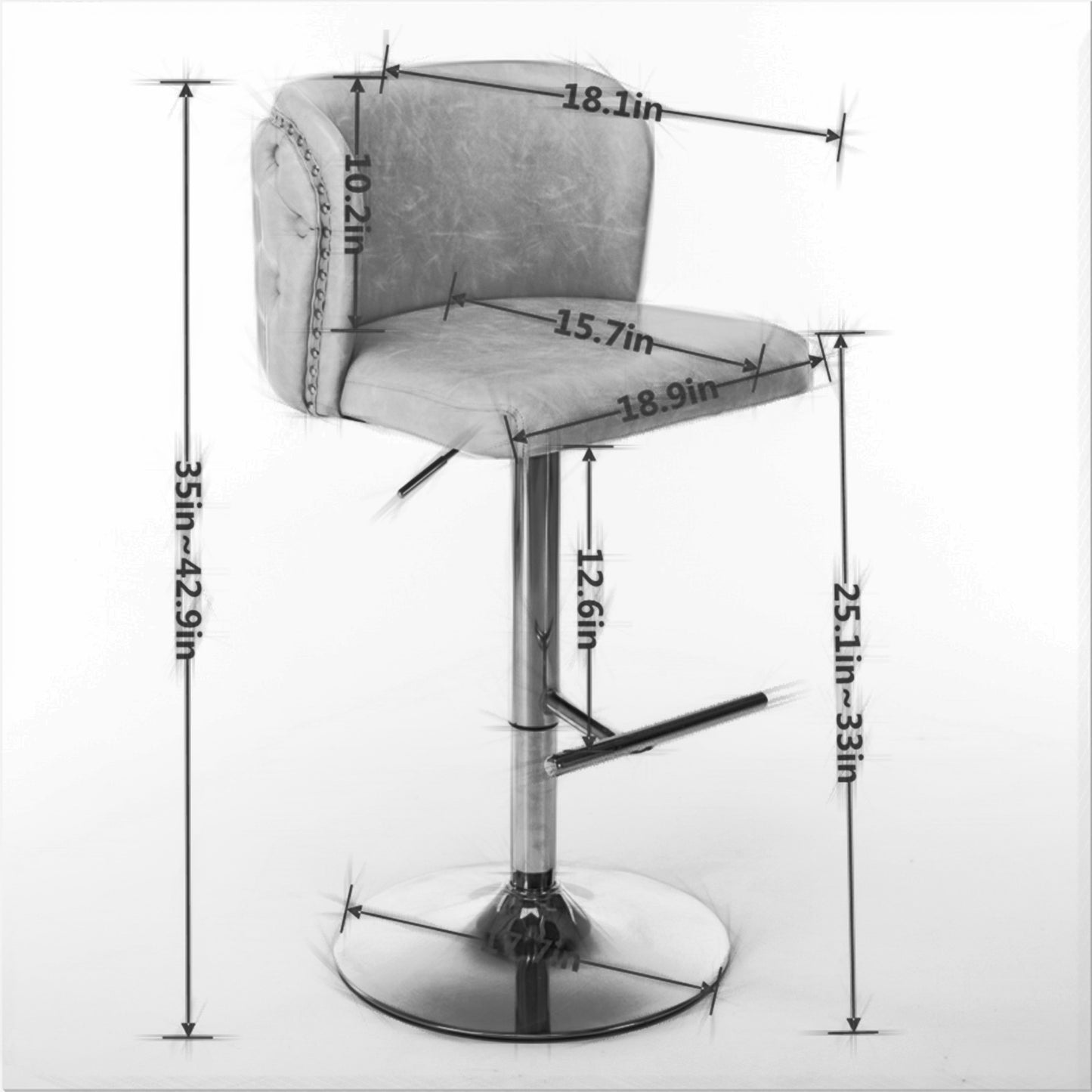Set of 2 Gold Details Upholstered Whole Back Tufted PU Armless Bar Stools- Black_7