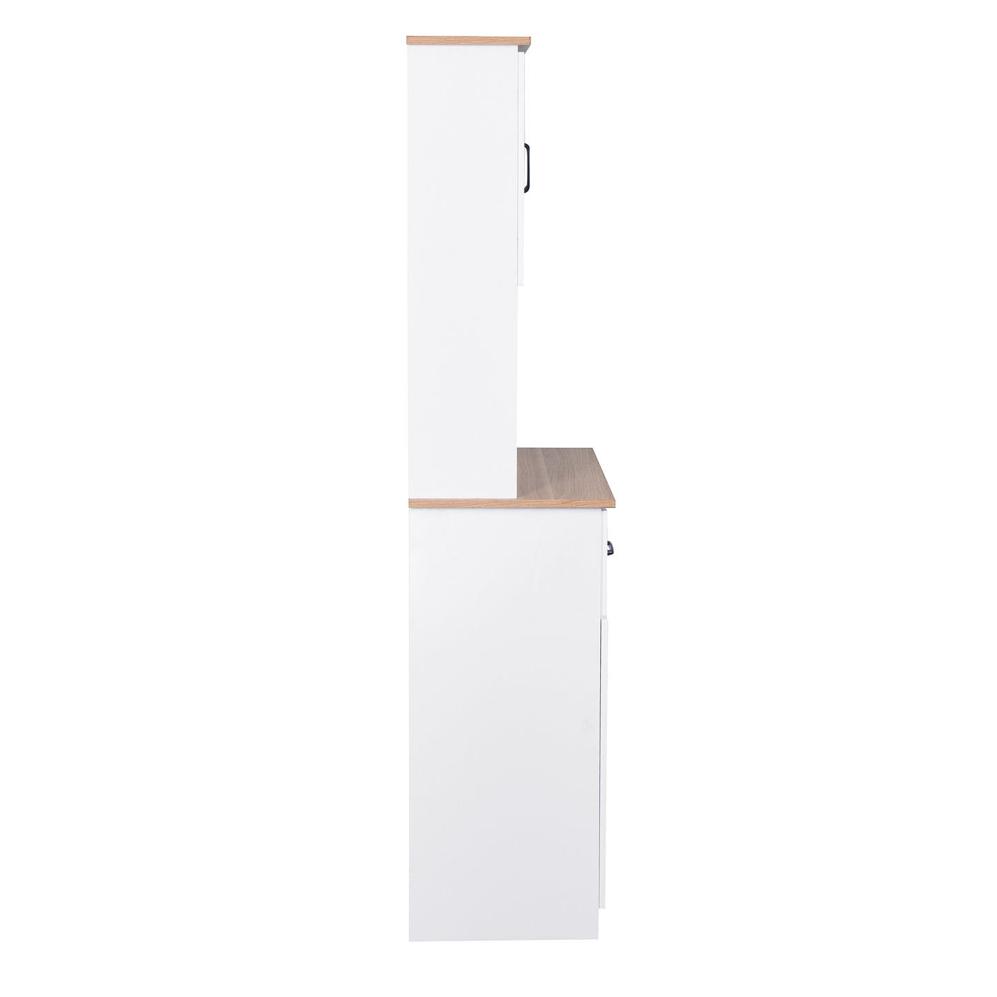Wooden Pantry Room Microwave Storage with Framed Glass Doors and Drawer- White_11