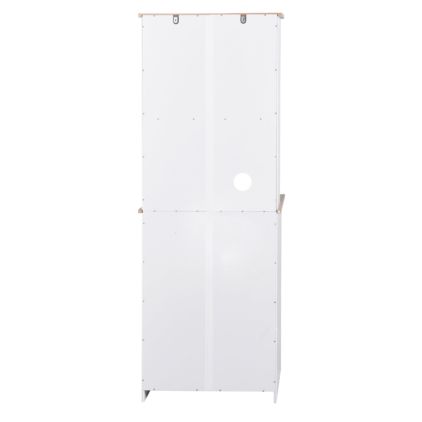 Wooden Pantry Room Microwave Storage with Framed Glass Doors and Drawer- White_10