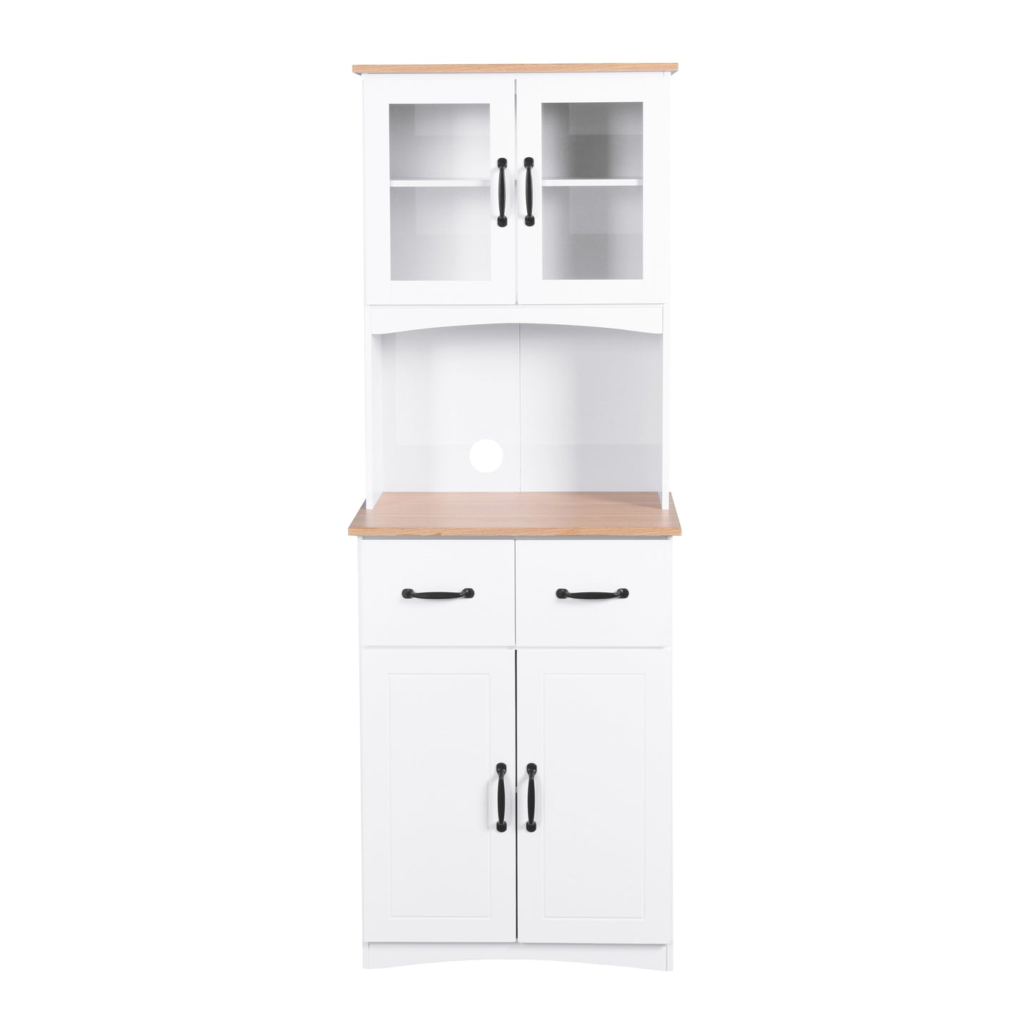 Wooden Pantry Room Microwave Storage with Framed Glass Doors and Drawer- White_8