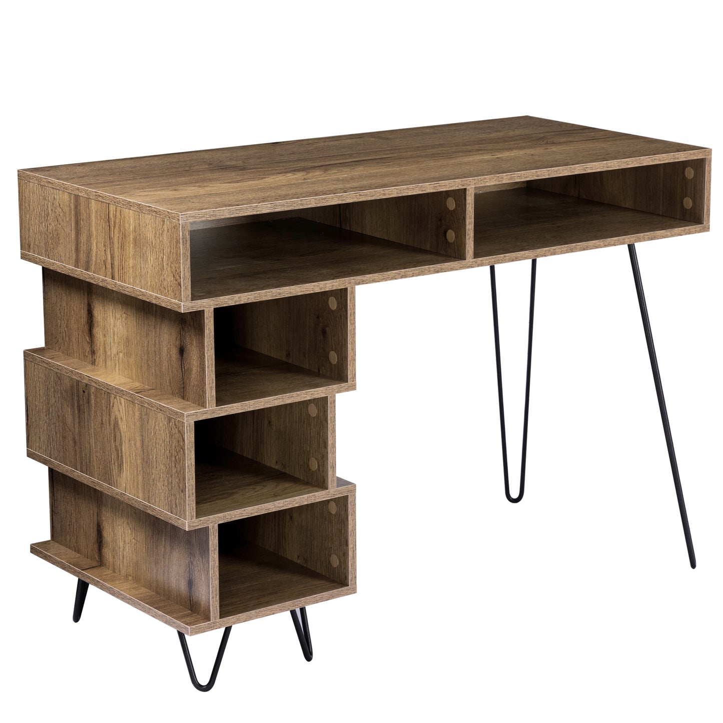 Geometry Office Computer Desk with 2 Drawers & V-Shaped Iron Legs- Brown_4
