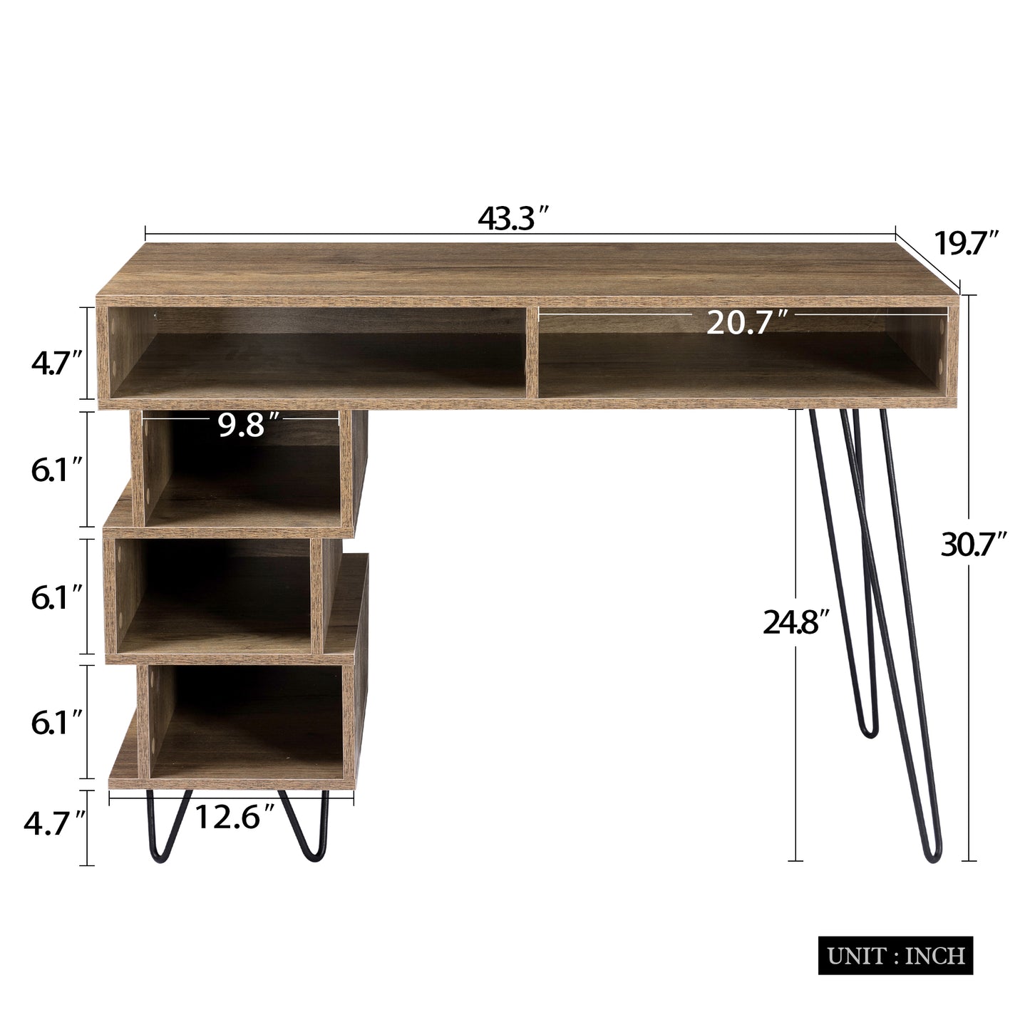 Geometry Office Computer Desk with 2 Drawers & V-Shaped Iron Legs- Brown_3