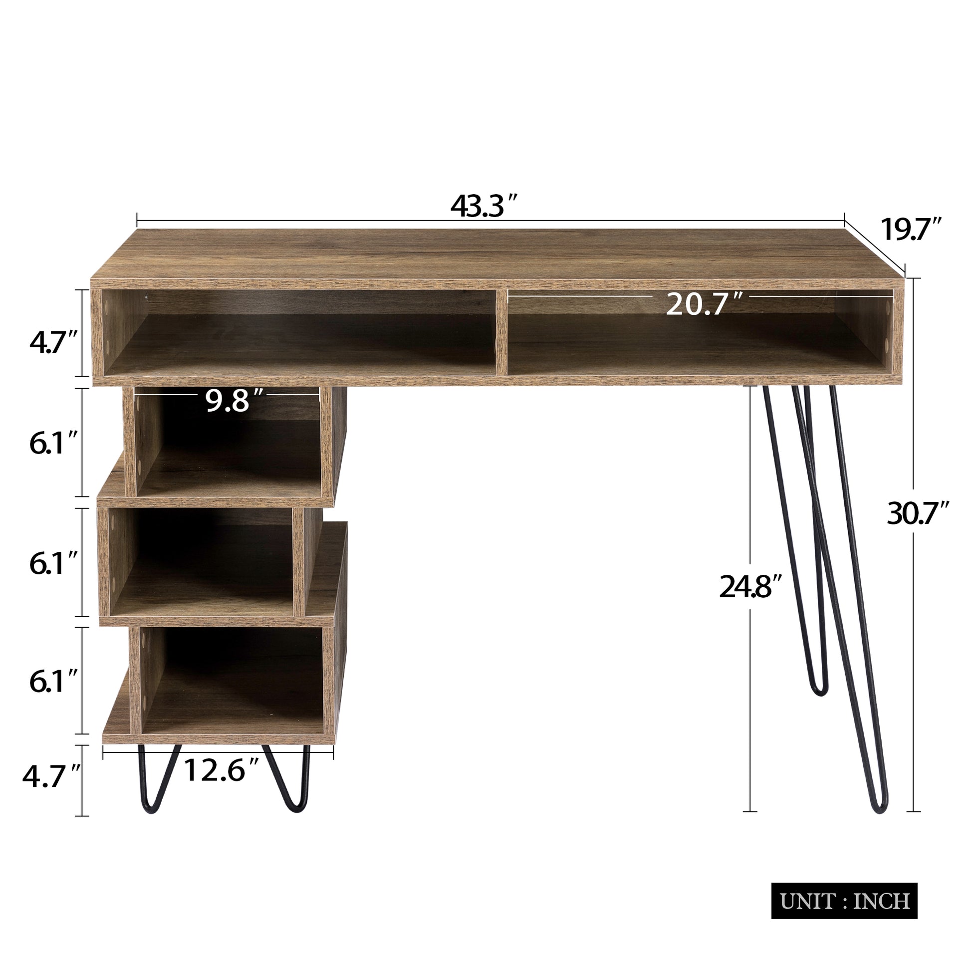 Geometry Office Computer Desk with 2 Drawers & V-Shaped Iron Legs- Brown_3