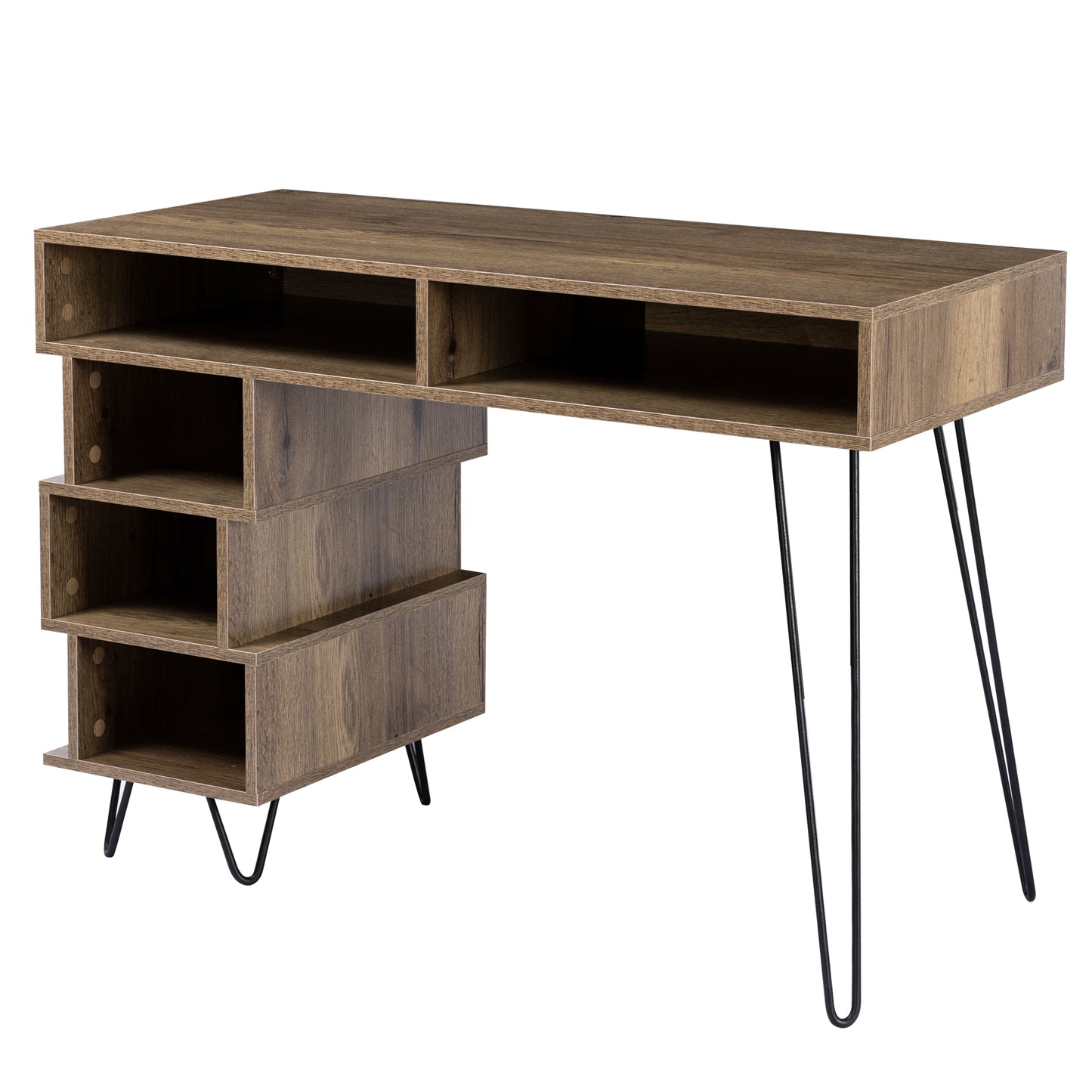 Geometry Office Computer Desk with 2 Drawers & V-Shaped Iron Legs- Brown_5