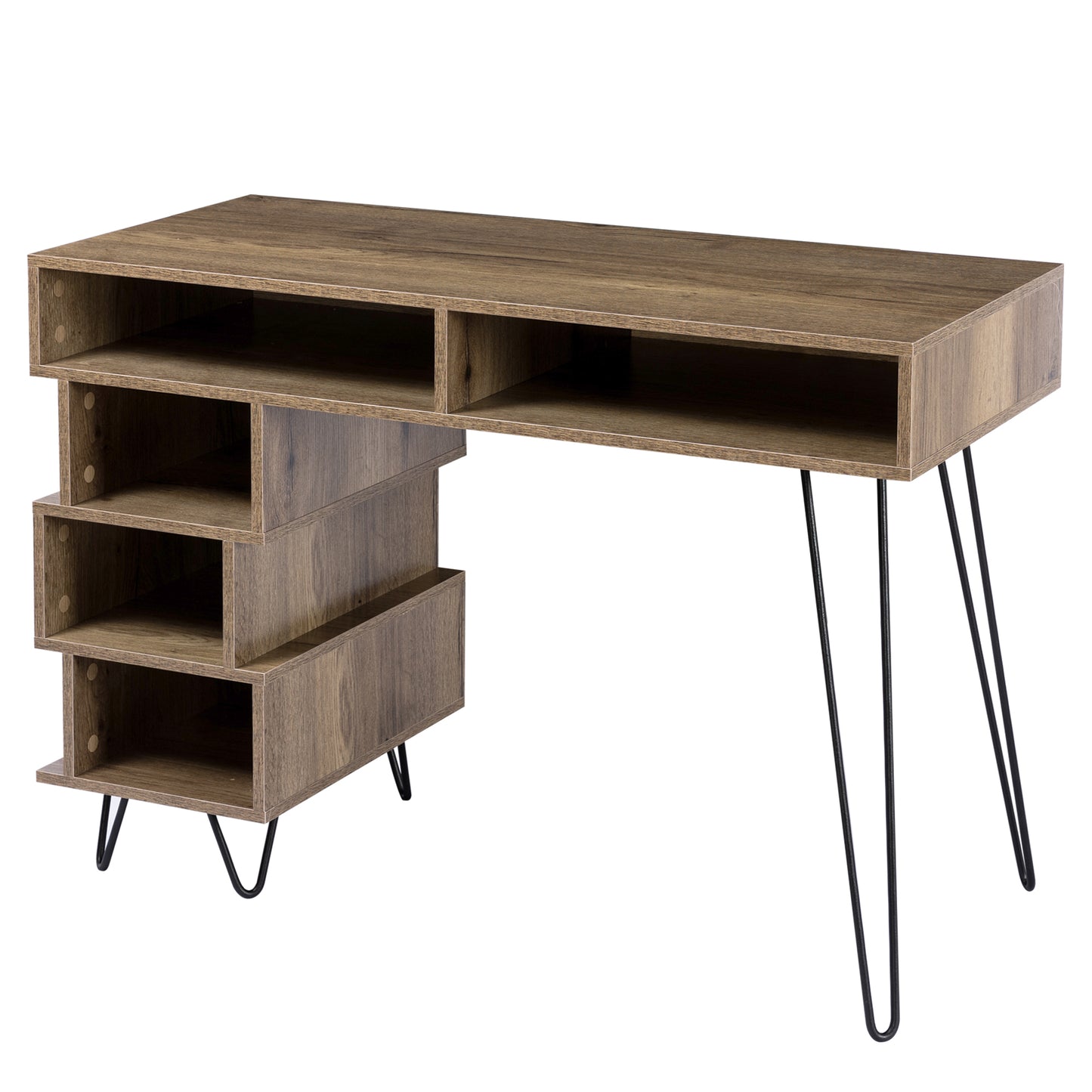 Geometry Office Computer Desk with 2 Drawers & V-Shaped Iron Legs- Brown_6