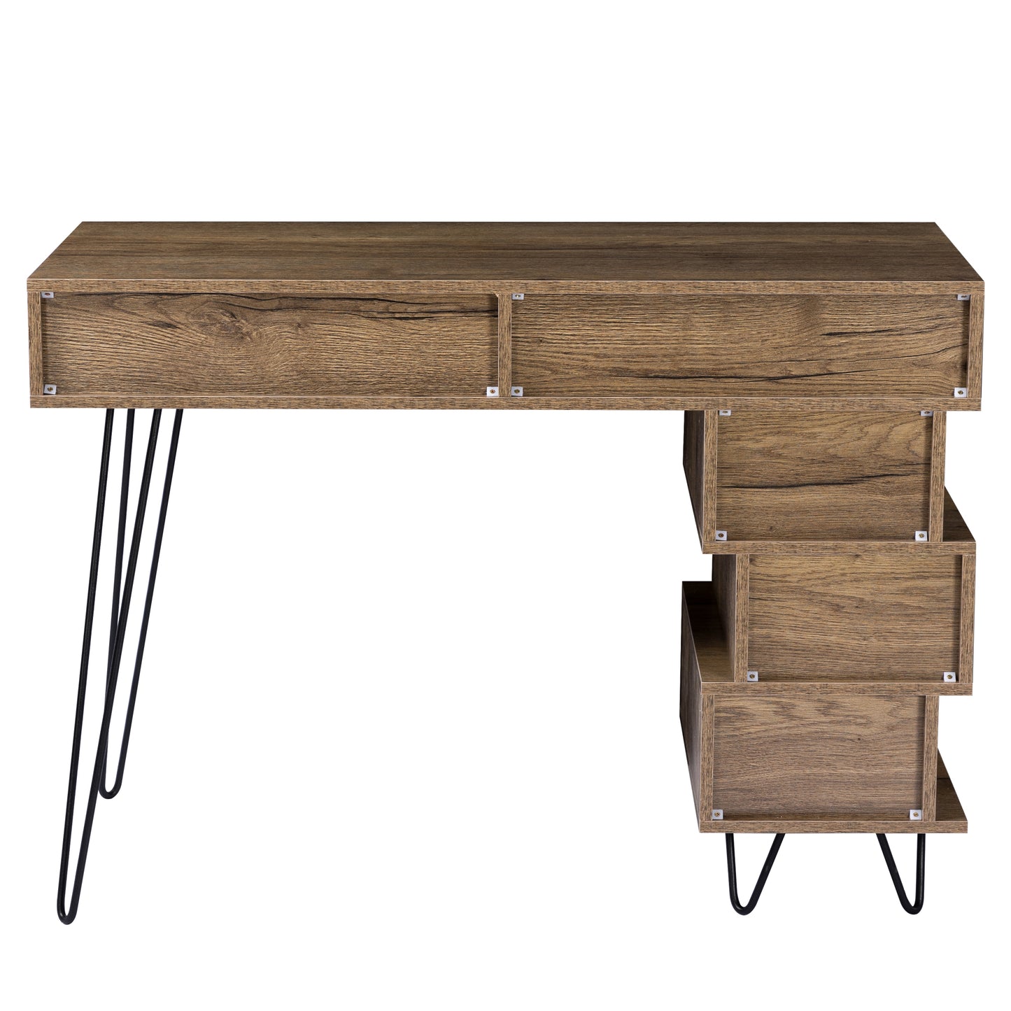 Geometry Office Computer Desk with 2 Drawers & V-Shaped Iron Legs- Brown_7