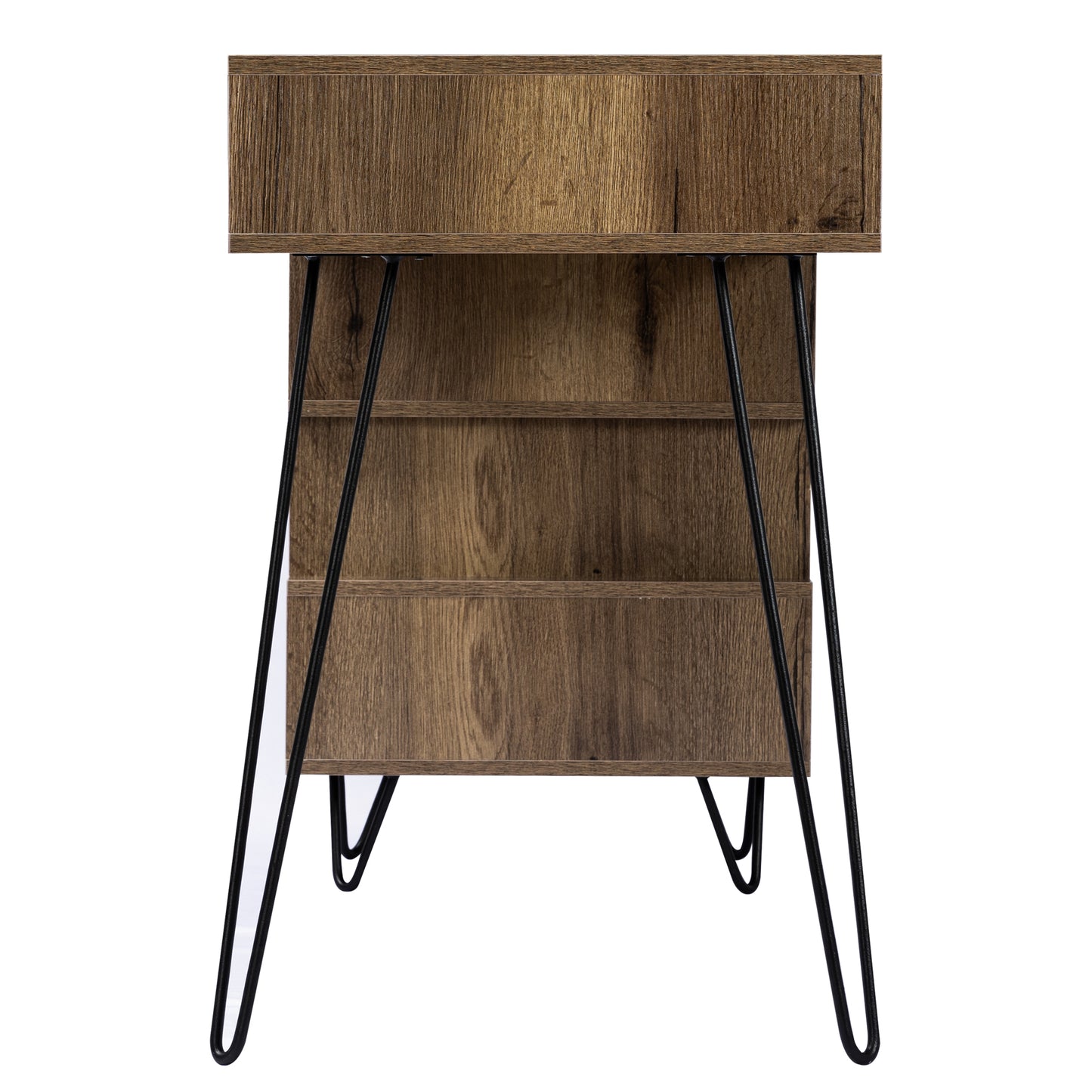Geometry Office Computer Desk with 2 Drawers & V-Shaped Iron Legs- Brown_12