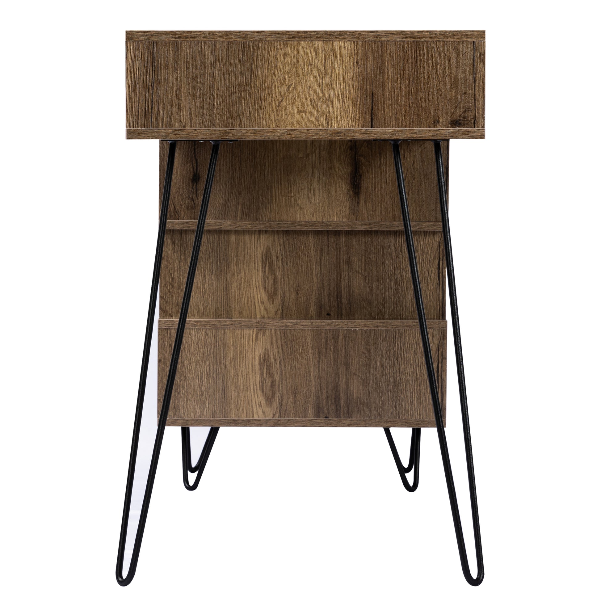 Geometry Office Computer Desk with 2 Drawers & V-Shaped Iron Legs- Brown_12