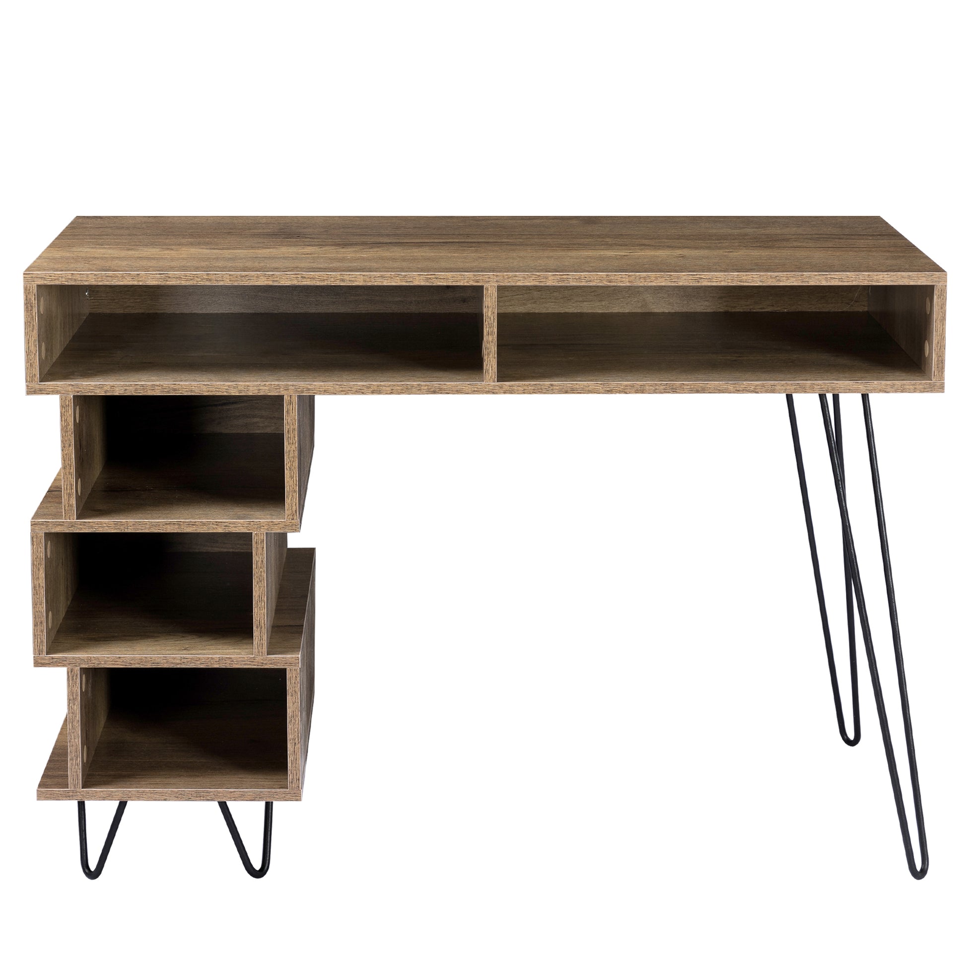 Geometry Office Computer Desk with 2 Drawers & V-Shaped Iron Legs- Brown_13