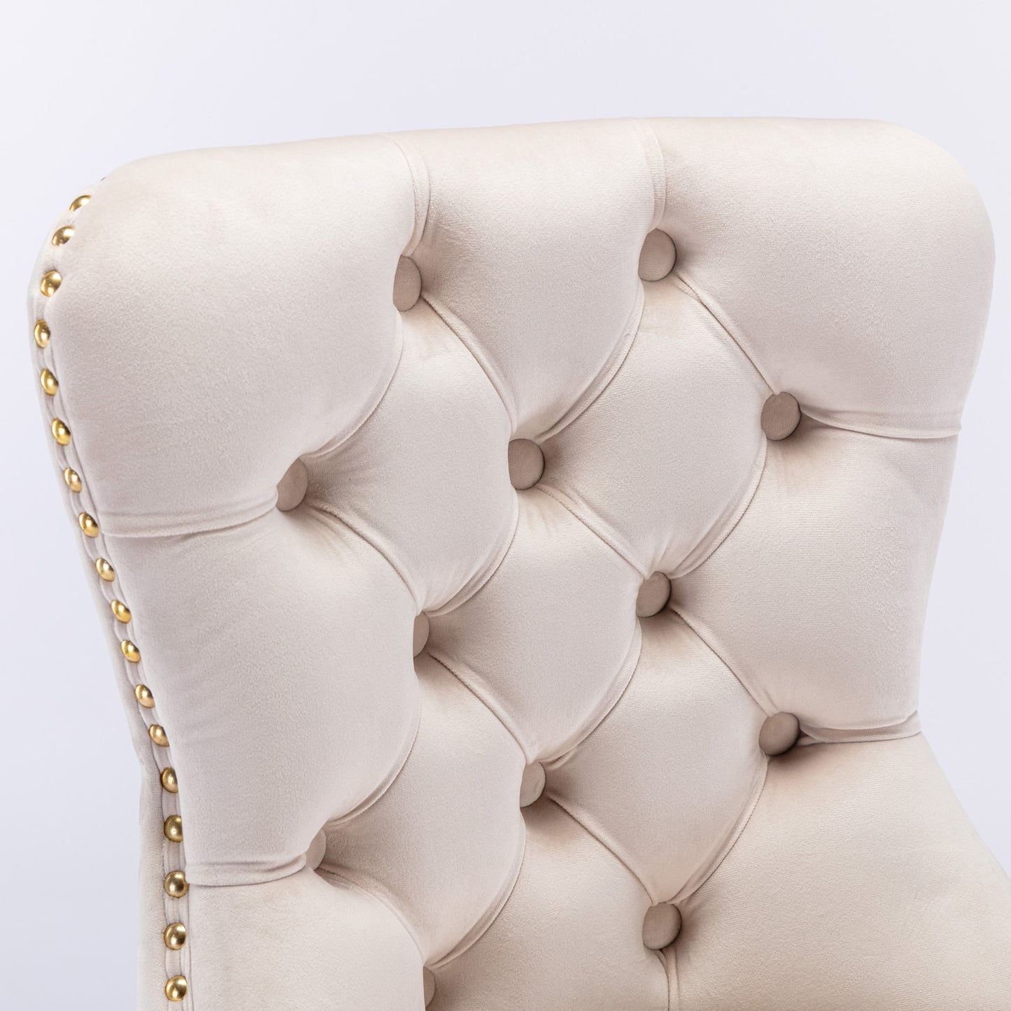 Set of 2 Height Adjustable Upholstered Tufted Velvet Armless Bar Stools with Gold Details- Beige_10