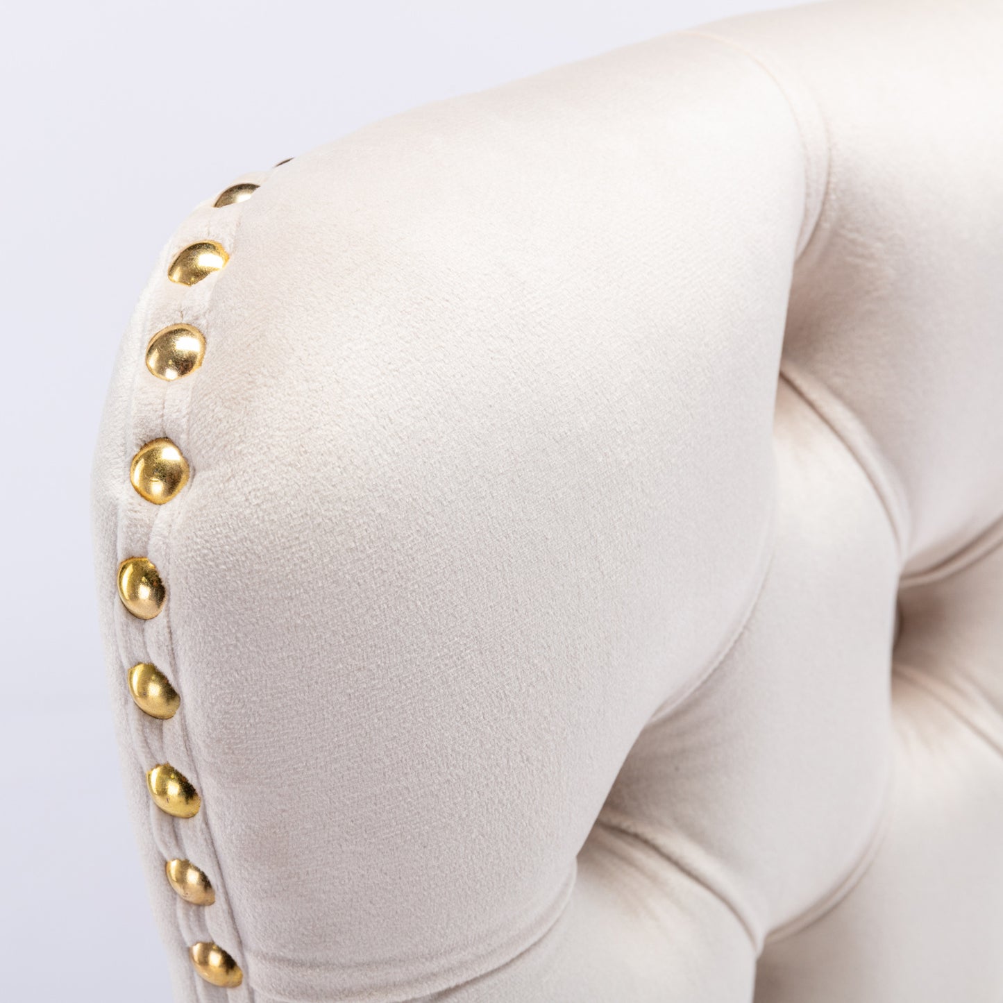 Set of 2 Height Adjustable Upholstered Tufted Velvet Armless Bar Stools with Gold Details- Beige_11