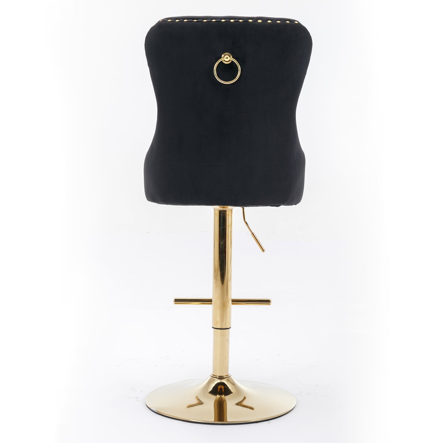 Set of 2 Height Adjustable Upholstered Tufted Velvet Armless Bar Stools with Gold Details- Black_6