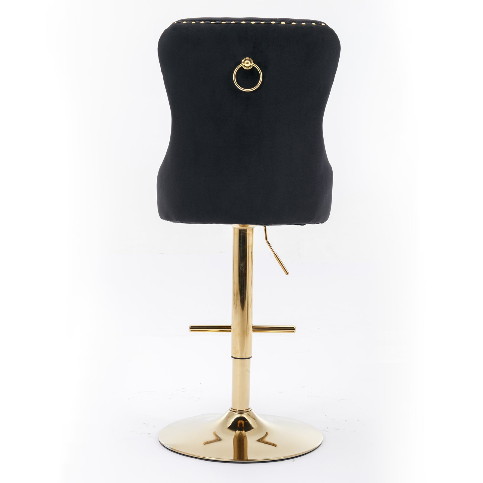 Set of 2 Height Adjustable Upholstered Tufted Velvet Armless Bar Stools with Gold Details- Black_6