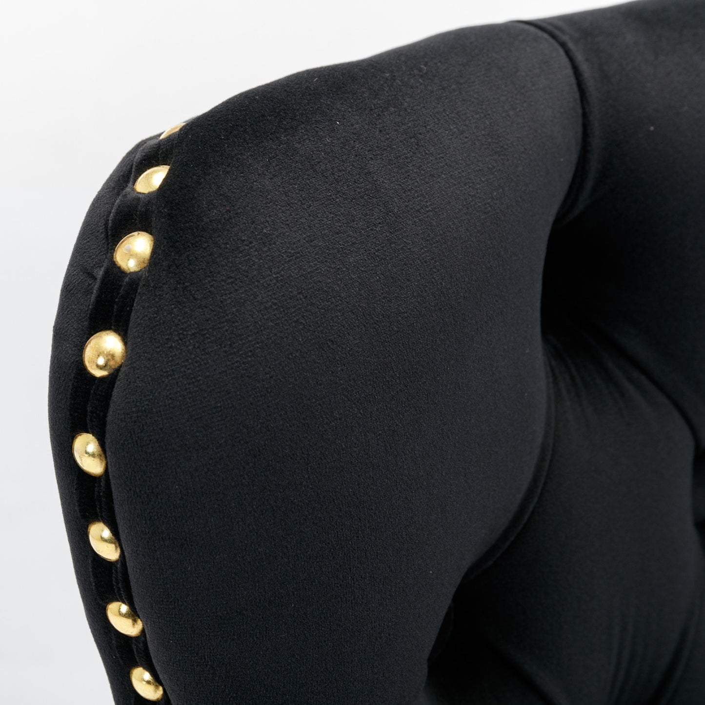 Set of 2 Height Adjustable Upholstered Tufted Velvet Armless Bar Stools with Gold Details- Black_10