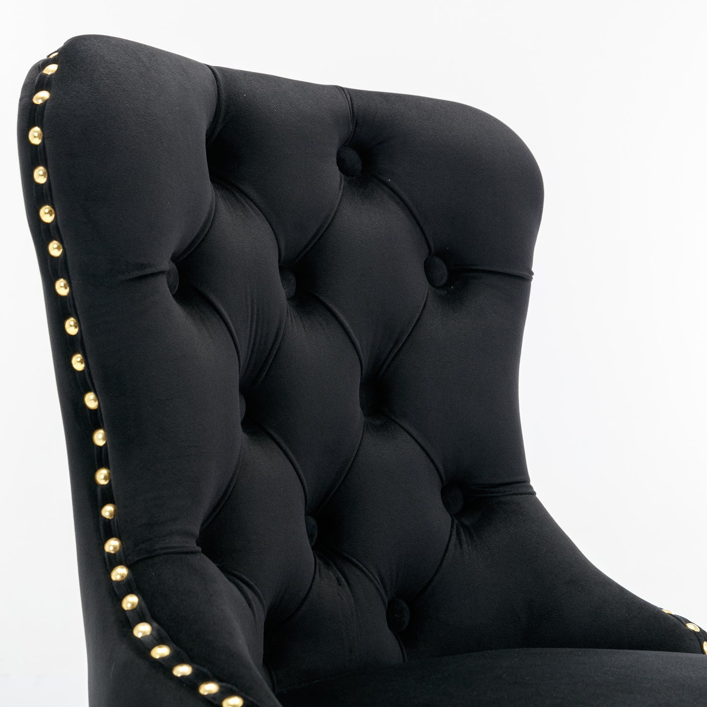 Set of 2 Height Adjustable Upholstered Tufted Velvet Armless Bar Stools with Gold Details- Black_8