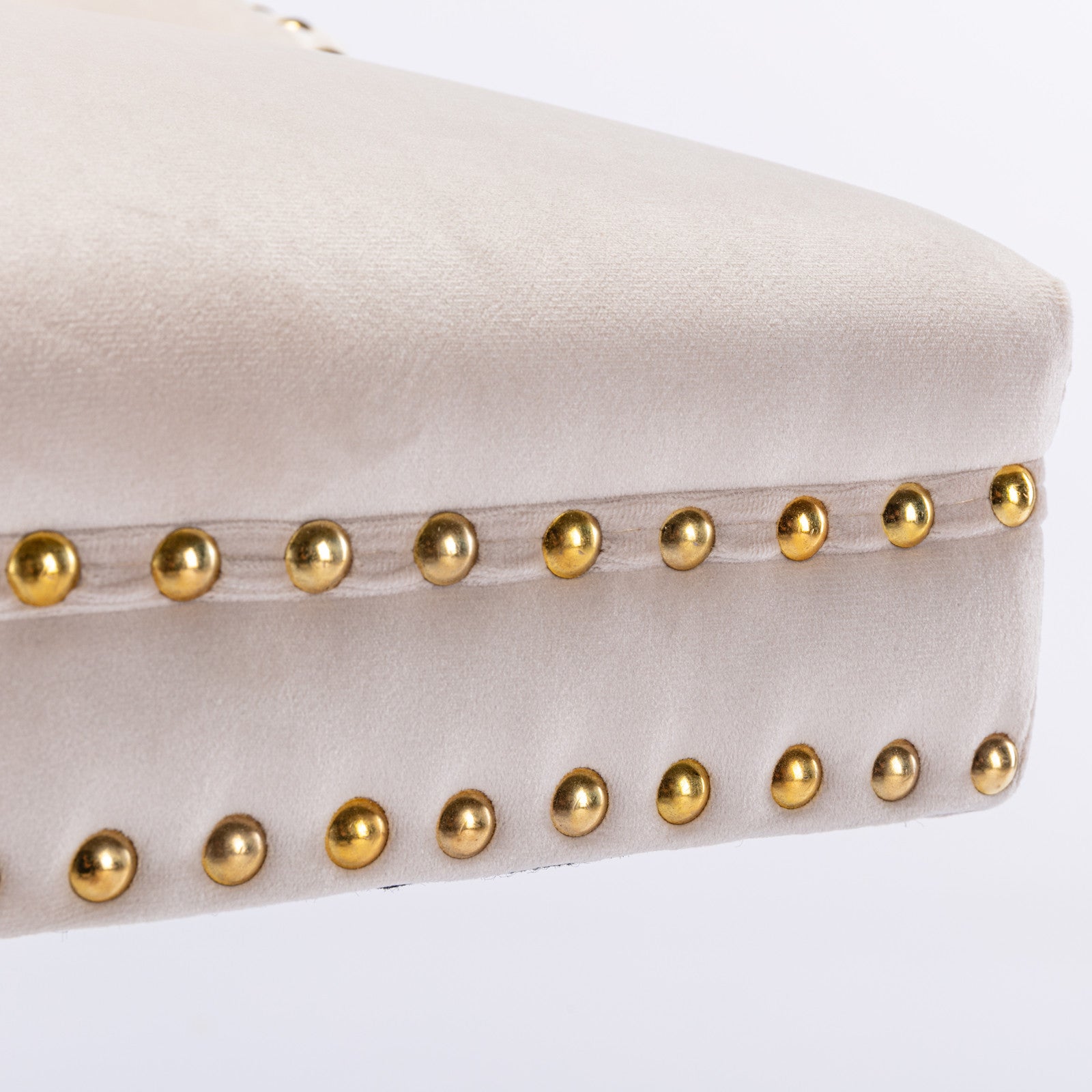 Set of 2 Height Adjustable Upholstered Tufted Velvet Armless Bar Stools with Gold Details- Beige_15